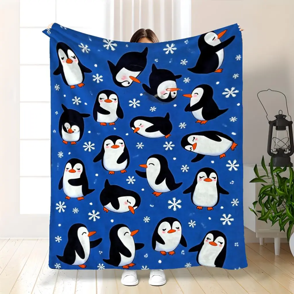 1Pc Soft Flannel Winter Cartoon Penguin Snowflake Blanket - 280GSM Comfy and Cozy Throw for Bedroom Sofa, Feel Cosy Cozy Setup Home Decor, Perfect Birthday Gift for Adults