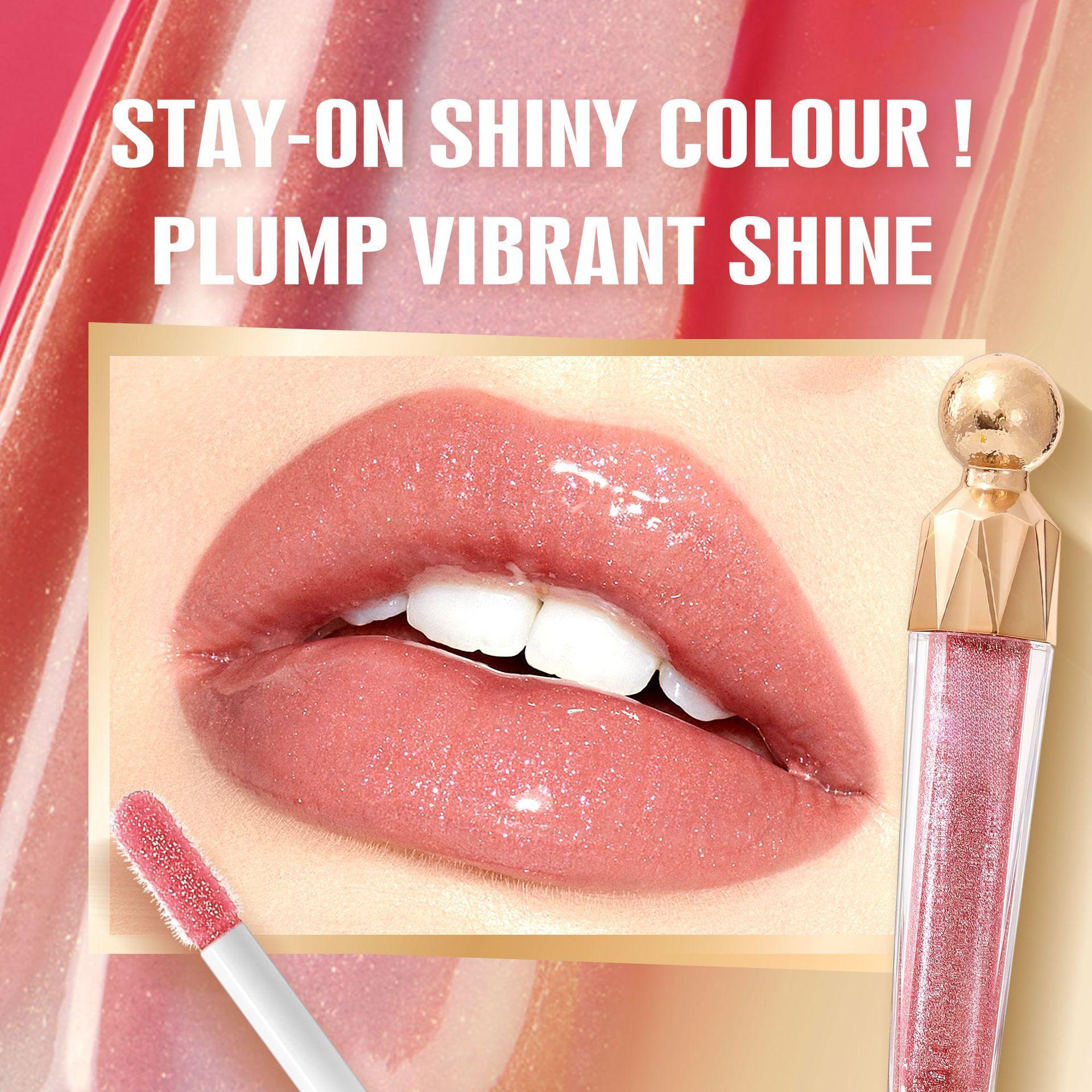 Fine shimmer lip gloss that doesn't fade, easy to apply, moisturizing and hydrating, with a glossy mirror-like finish for plump lips