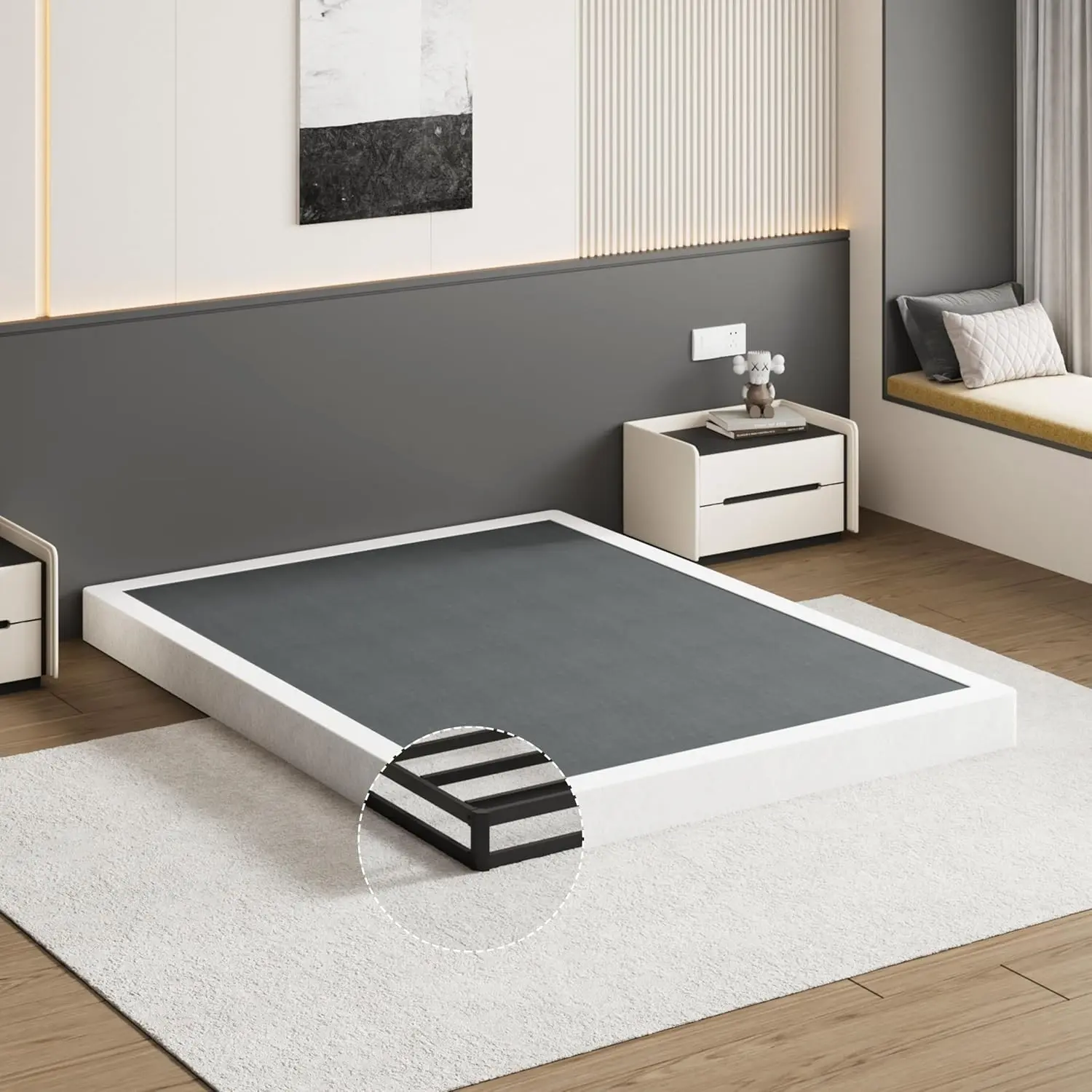 Full Box Spring 5 Inch Box Spring for Full Bed, 3000lbs Heavy Duty Metal Mattress Foundation Support with Easy Clean Fabric Cover,Non-Slip/Easy Assembly/No Noise