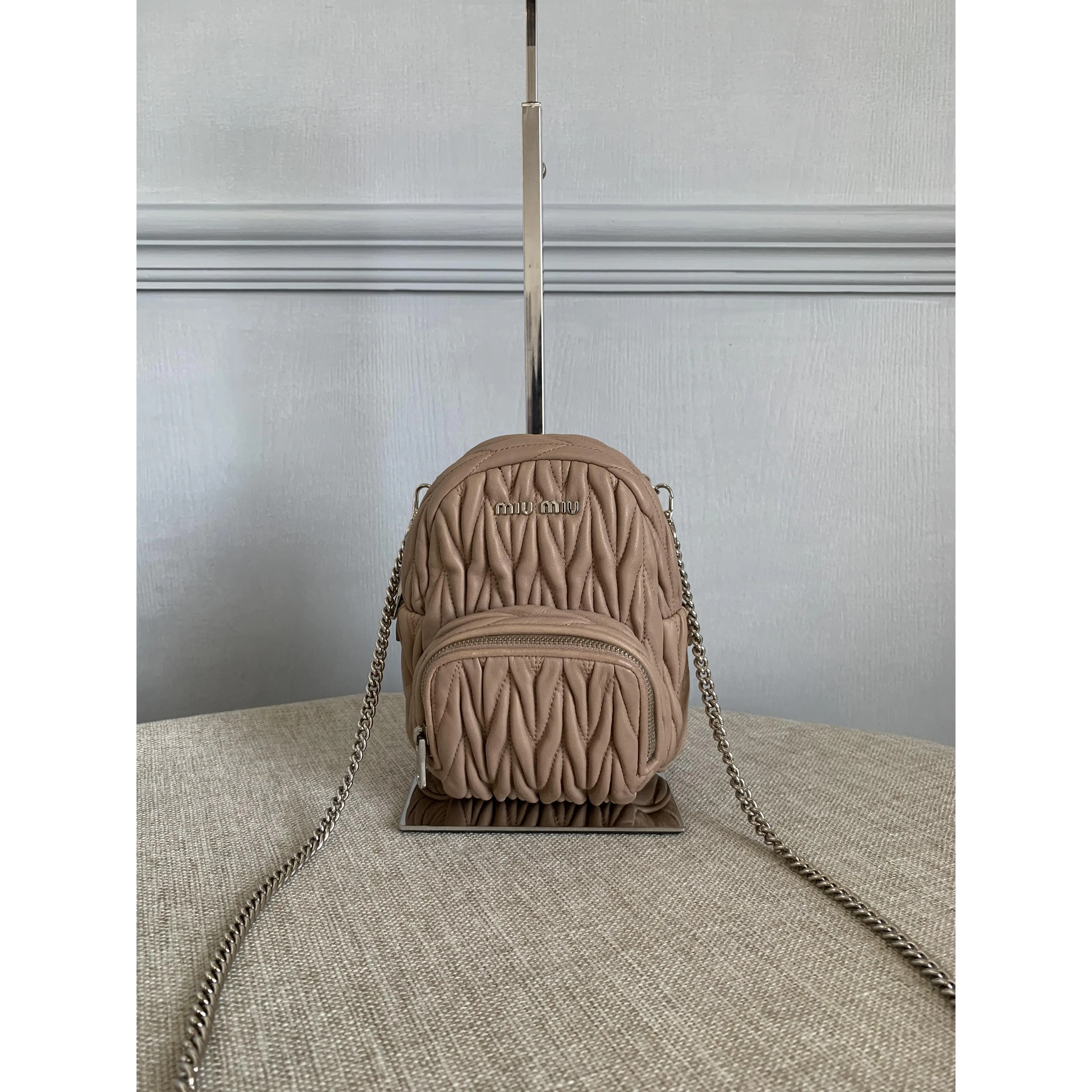 Pre-owned miu miu Matelasse nappa letter mini backpack on chain