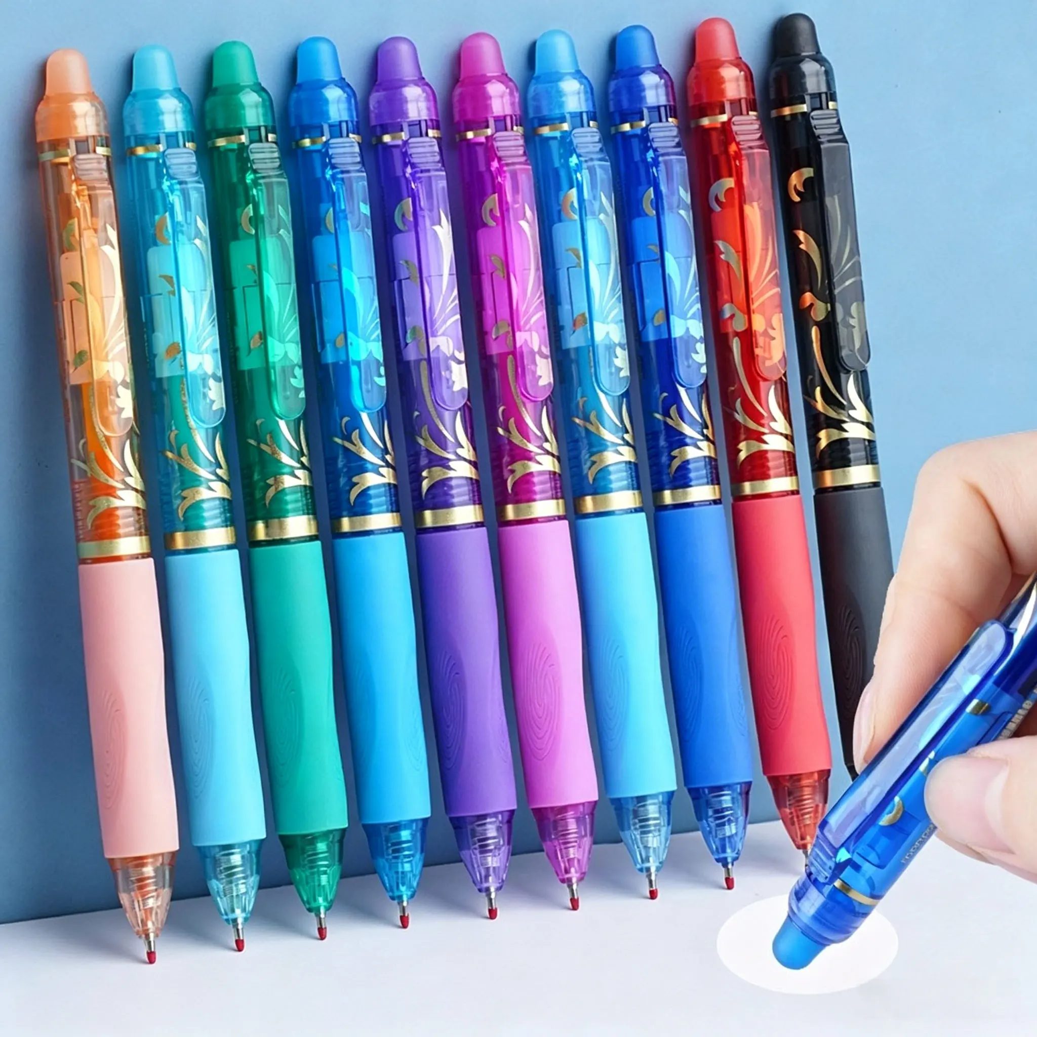 Fine Point Erasable Gel Pen Set, 10pcs/set Retractable Plastic Writing Pen with Built-in Eraser, Office Stationery & Supplies for Home School Dormitory, Pens With Eraser, Erasable Ink Pens