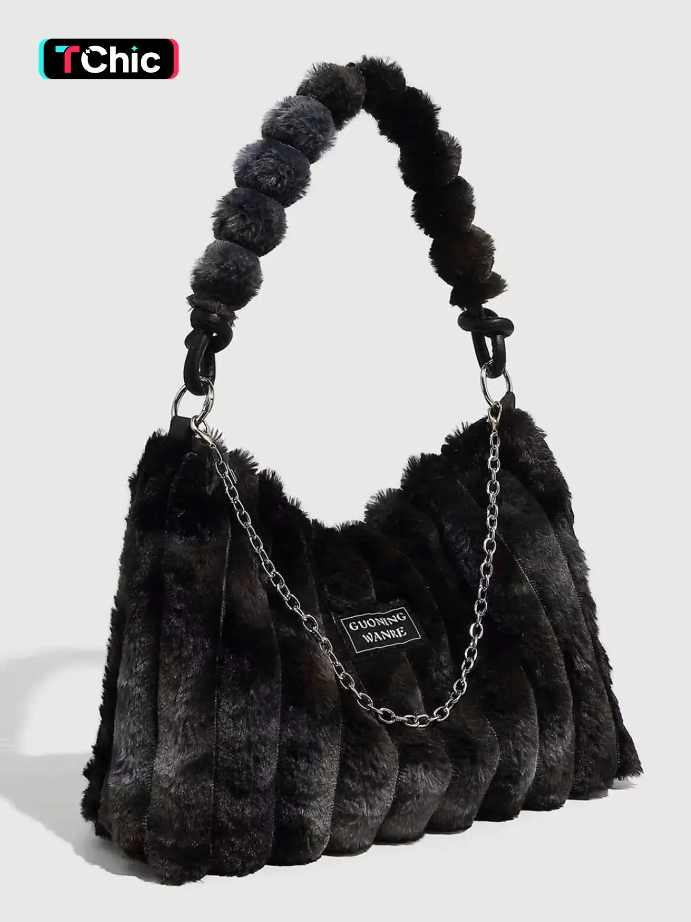 Women's Fall Winter Crossbody Shoulder Bag, Y2K Style Plush Handbag, Large Capacity Chain Strap Purse for Girls Students Office, Crossbody Purses