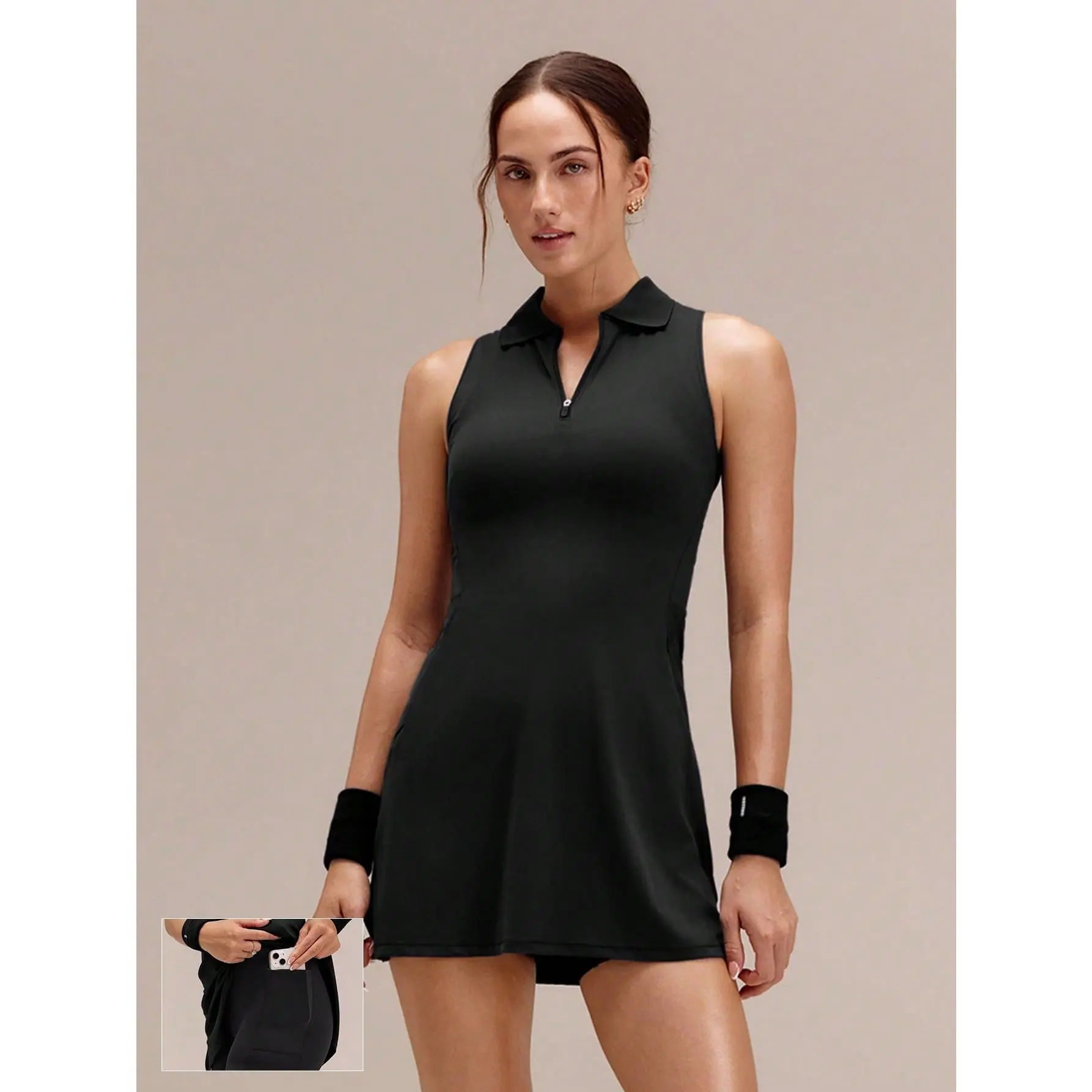 GLOWMODE Fairway Flair Quick-Dry Side Pockets Side-Split Hem Non-Padded Half-Placket Polo Dress With Built-In Shorts Anti-Slip Grips Tennis Golf Pickleball Dai