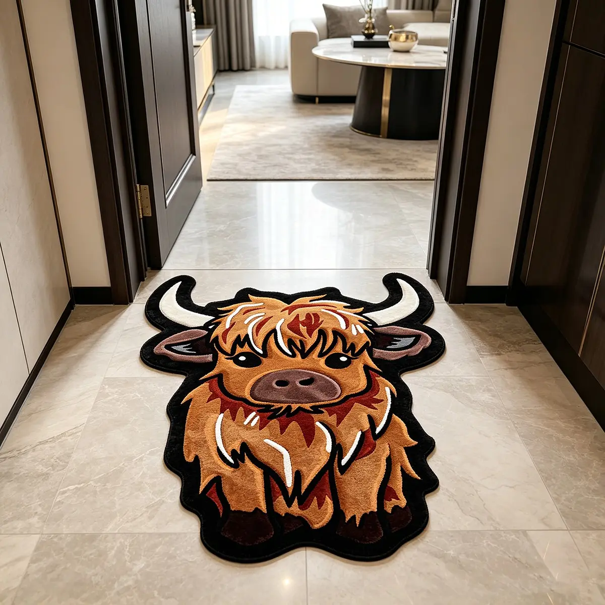 Highland Cow Shaped Animal Themed Rugs Irregular Rug Short Pile Wear Resistant Rug Washable Bathroom Rug Bedroom Bedside Rug Living Room Decor Rug Ideal Holiday Gift Rug
