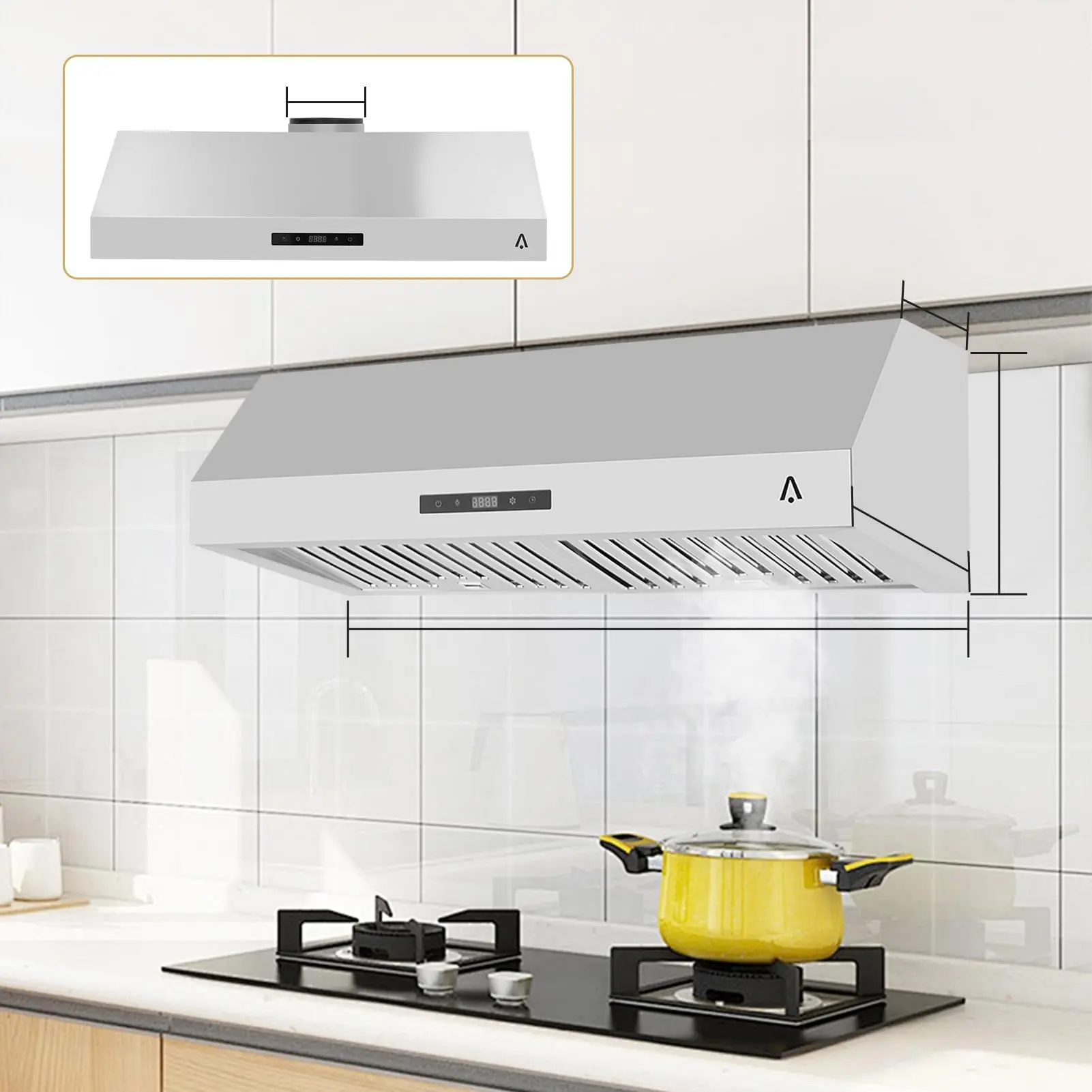GARVEE Stainless Steel 30-in Under Cabinet Range Hood, 400CFM Kitchen Stove Vent Hood with 3-Speed Exhaust Fan, Touch Control, LED Lights, Time Setting, Dishwasher-Safe Baffle Filters, Silver