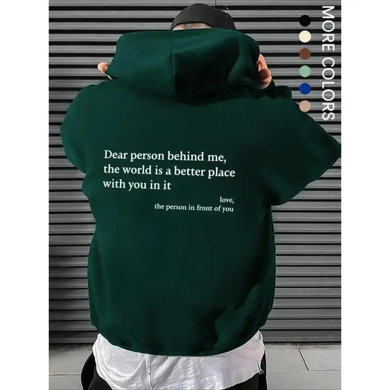 [Saleup to 75%] Dear person behind me hoodie, Men's Letter Print Pocket Drawstring Graphic Hoodie, Casual Soft Drop Shoulder Long Sleeves Hooded Sweatshirt Pullover Tops, Lazy School Streetwear Outfit, Going out Outfits, Perfect GiftMen, Perfect Gift