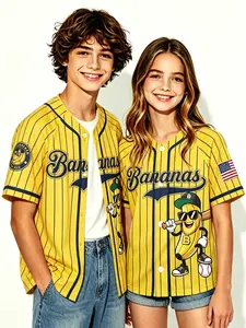 Savannah Banana Team Vertical Stripes Cartoon Banana Mascot Baseball Cardigan, Youth Unisex Quick-Dry Short Sleeve Fan Top