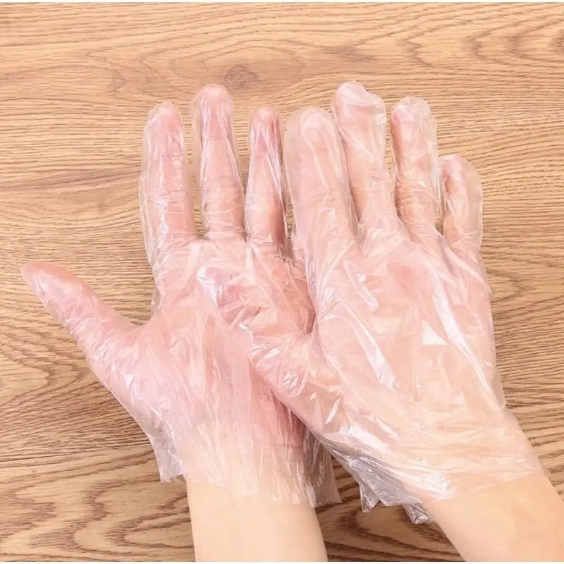 1 Pack 100 Disposable Thickened Gloves, Plastic Kitchen Gloves, Multi-Purpose Transparent Gloves, Food Contact Safe, Hygiene, Party Use