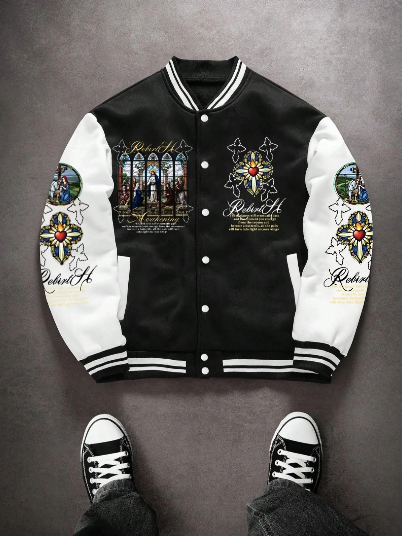 Men's Loose Letter Print Baseball Jacket, Casual Street Style, Perfect for Daily Wear and Outdoor Activities, Fall & Winter Fashion
