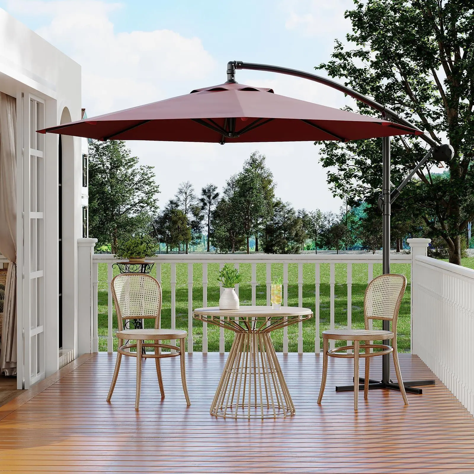 10ft Offset Patio Umbrella, Cantilever Umbrella with Easy Lift & Tilt Adjustment, 8 Ribs Sun Umbrella UV Protection
