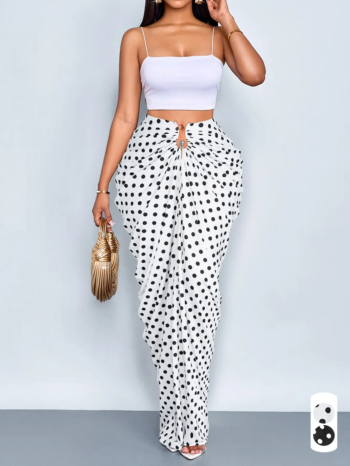 Summer Casual Elegant Chic Women's Polka Dot Stretch Skirt, High Waist Fitted Long Skirt, Comfortable Knit Material, Perfect for Daily Wear