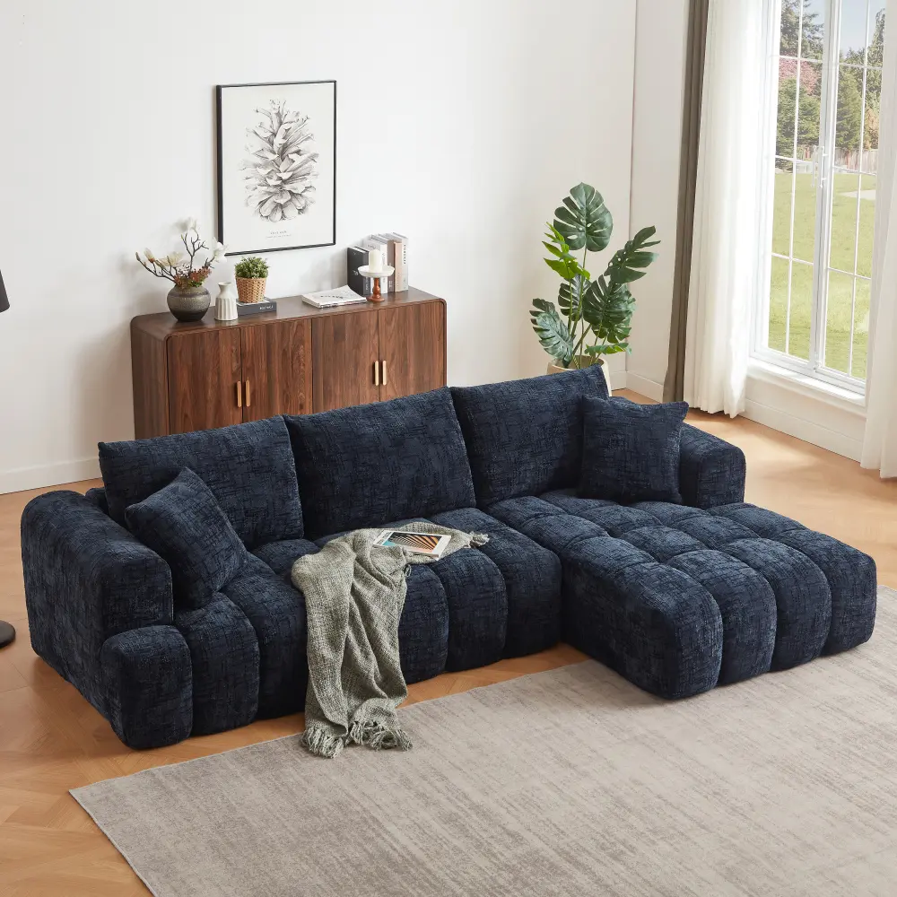 108.2" Oversized Chenille L-Shaped Sectional Sofa, Deep Seat Cloud Couch with Tufted Cushions, No Assembly Required, Modern Comfy Sofa for Living Room, Apartment & Office, Dark Blue
