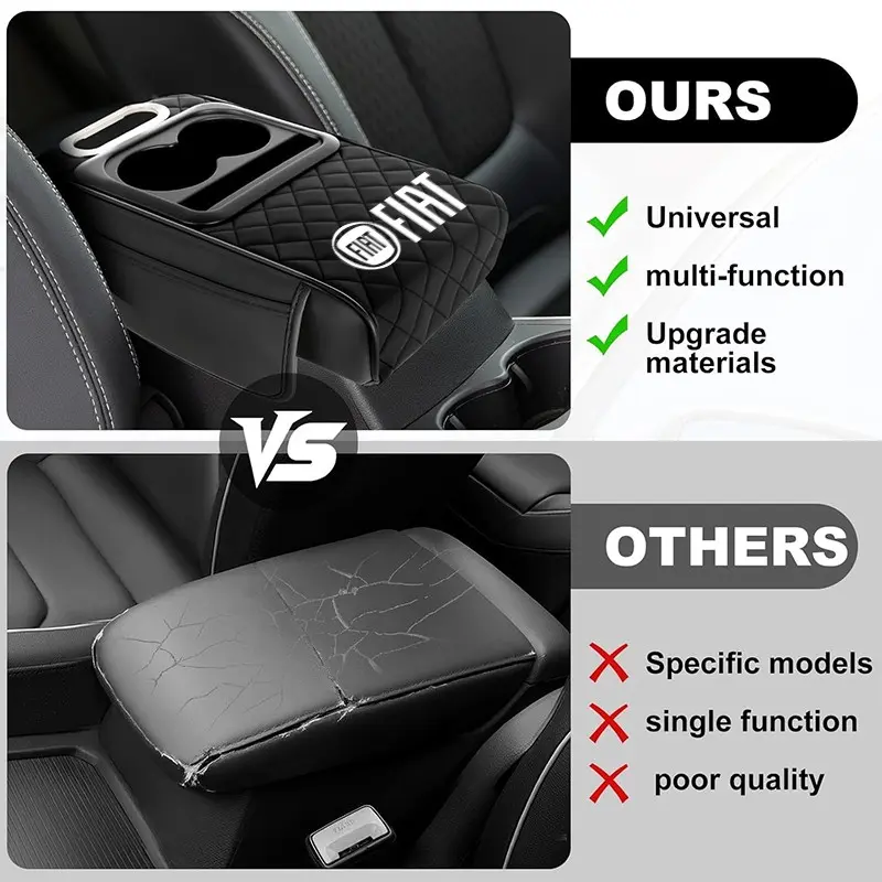 Fiat 1pc Car Heightening Armrest Pad, 4-In-1 Central Console Protection, Cup Holder & Tissue Holder, Multi-Functional Interior Accessory