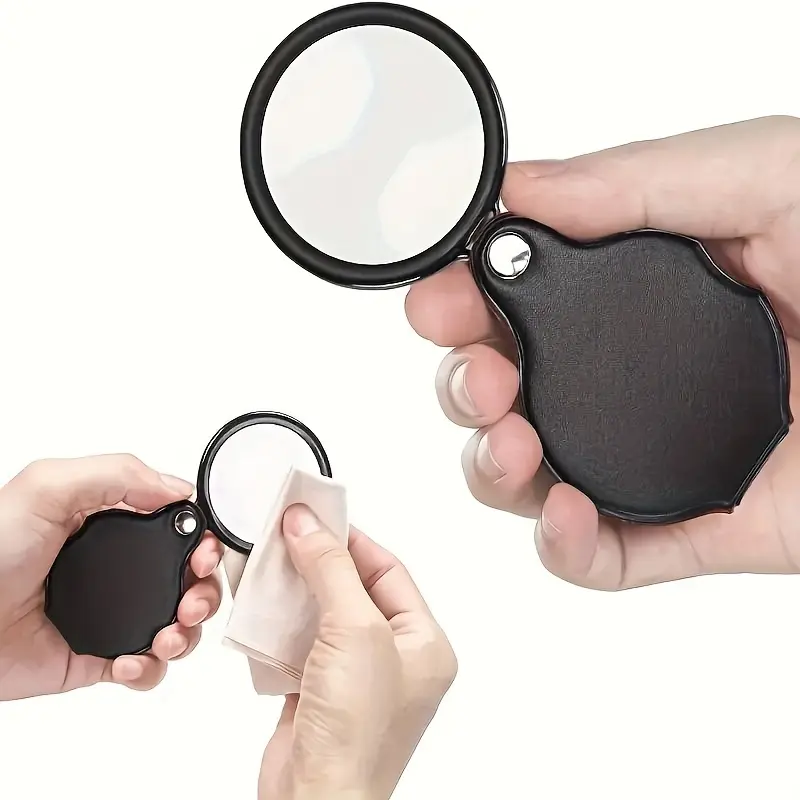 1PCS 10x 50 mm pocket magnifier with swivel case folding mini, portable HD, ideal for reading, close work, maintenance, hobbies, coin observation, Office Accessories