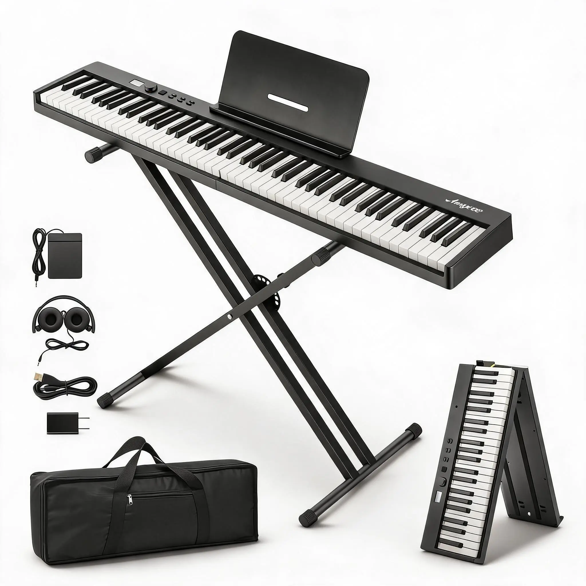 88-Key Collapsible Digital Piano Keyboard, Full Size Semi-Weighted Touch Sensitive Keys with 128 Tones MIDI, Portable Keyboard with Headphones Sustain Pedal & Carrying Bag for Beginners & Experienced Players