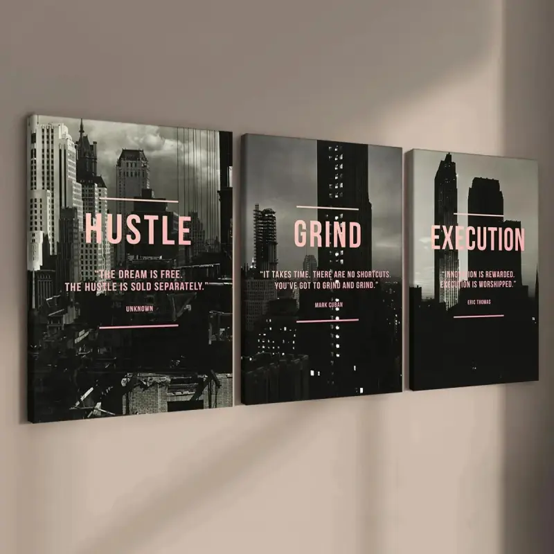 3-Count Wooden Framed Canvas Artwork Set, Urban Inspirational Letter Print, Modern Home Office Decoration, Motivational Wall Art, Office Wall Decor, Typography Wall Art, Room Decor Wall Art Poster, Canvas Prints