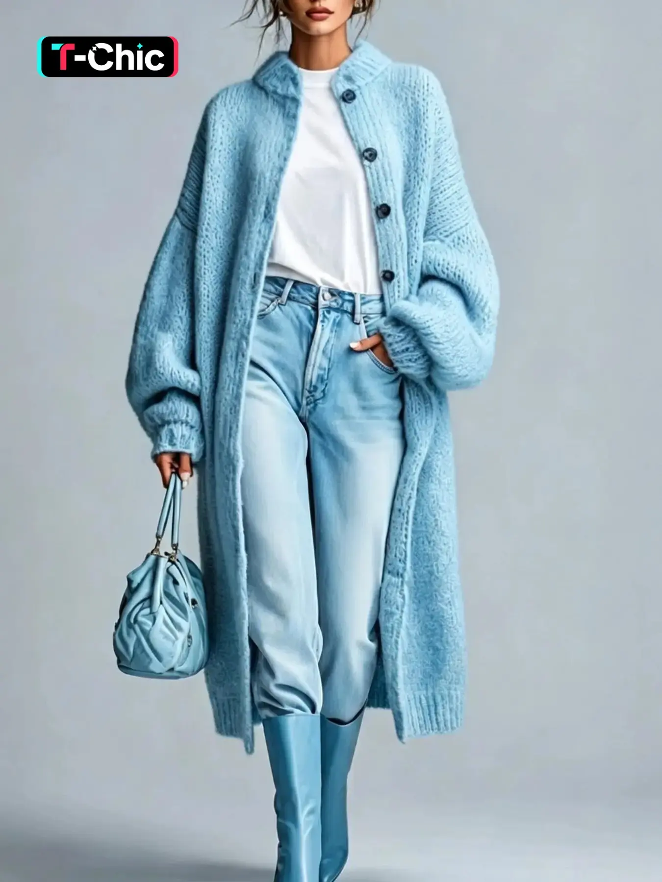 Women's Solid Color Casual Long Knit Cardigan, Button Stand Collar Long Sleeve Fall Winter Loose Oversize Sweater Coat, Comfortable Outerwear Knitwear