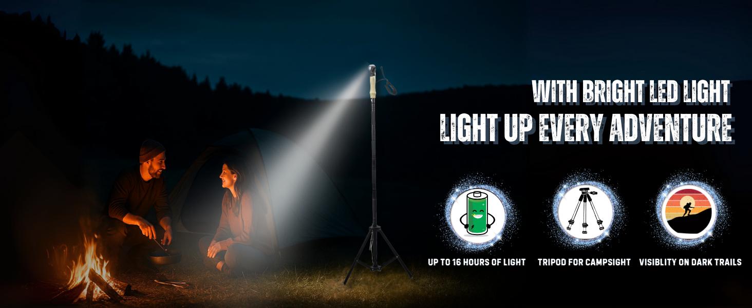 Collapsible Tactical Walking Stick with LED Light, USB Charging, Cork Grip, and Survival Tools – Aircraft Aluminum Trekking Pole for Hiking, Camping, Outdoors & Self Defense