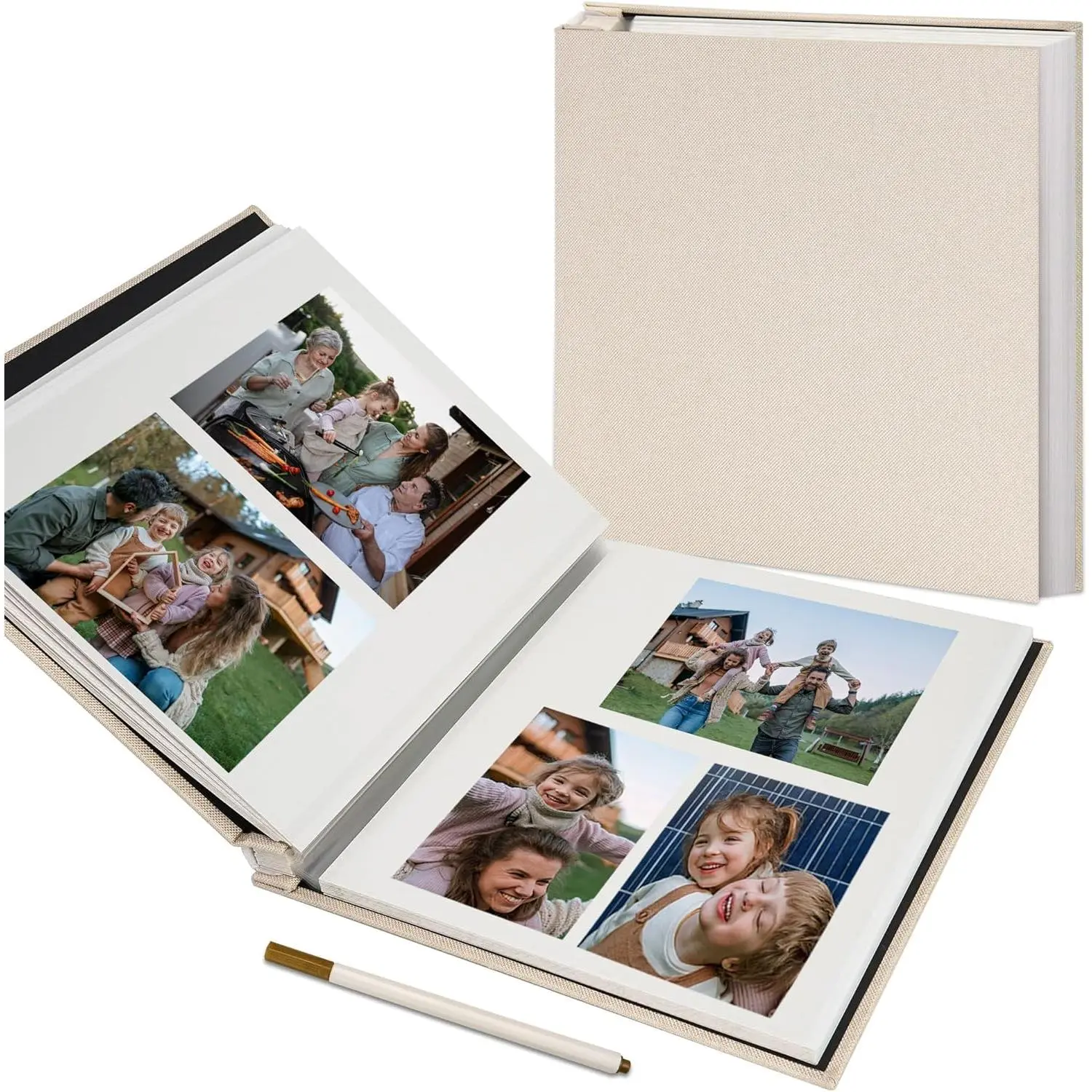 Vienrose Large Self-Adhesive Photo Album with Customizable Layouts, 40 Sticky Pages for 4x6, 5x7, 8x10 Pictures, Family Scrapbook with Metallic Pen, Beige for Long-Term Display and Storage (Refill Pages Compatible)