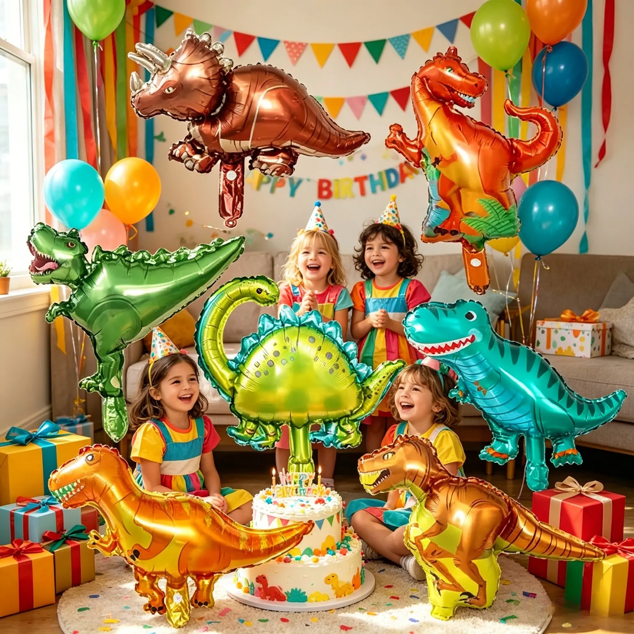 6pcs Dinosaur Balloons for Kids Birthday Party Decor, Tyrannosaurus Rex Triceratops Aluminum Foil Balloons, Anniversary Celebration Supplies, Party Balloons Decorations
