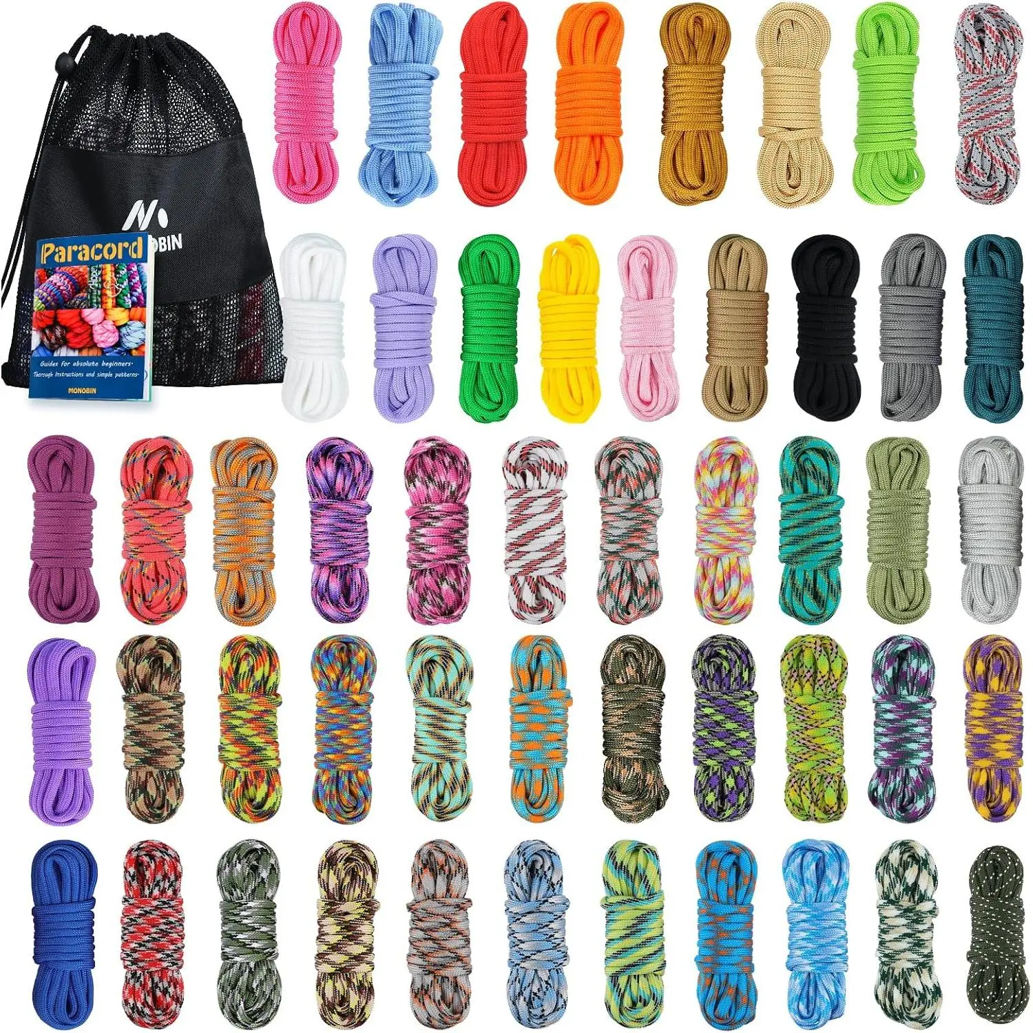 50 Colors Paracord Combo Kit with Instruction - Multifunction Parachute Cord with 28 Paracord Accessories for Making Paracord Bracelets, Lanyards,  Collars
