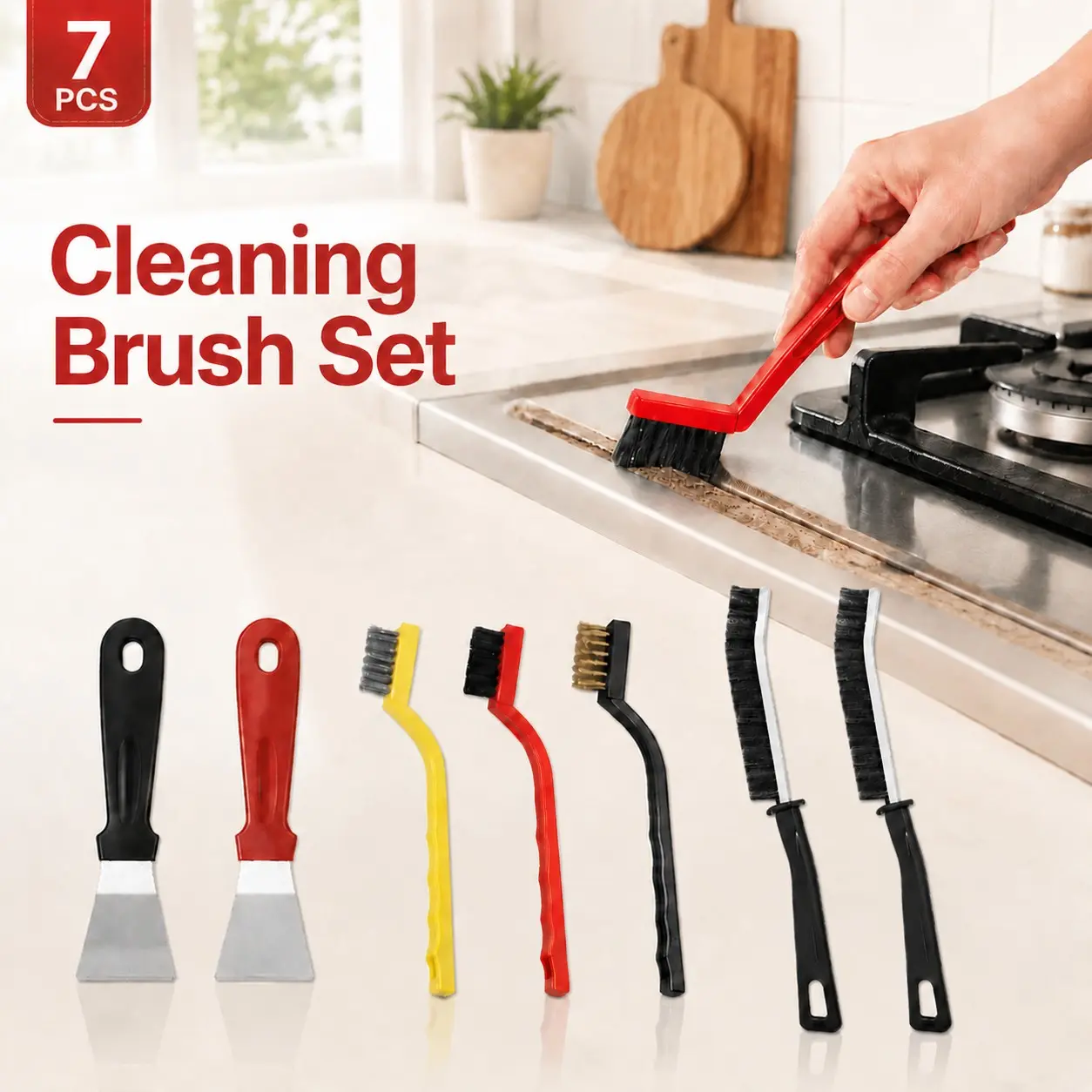 7-Piece Heavy-Duty Cleaning Brush Set, Non-Scratch Bristles, Ergonomic Handles, Multi-Surface Use, Brushes for Home Cleaning, Ideal for Home Care, Gift Ideas, Cleaning Supplies, Tool Kit, Hand Tools, House Cleaning Tools