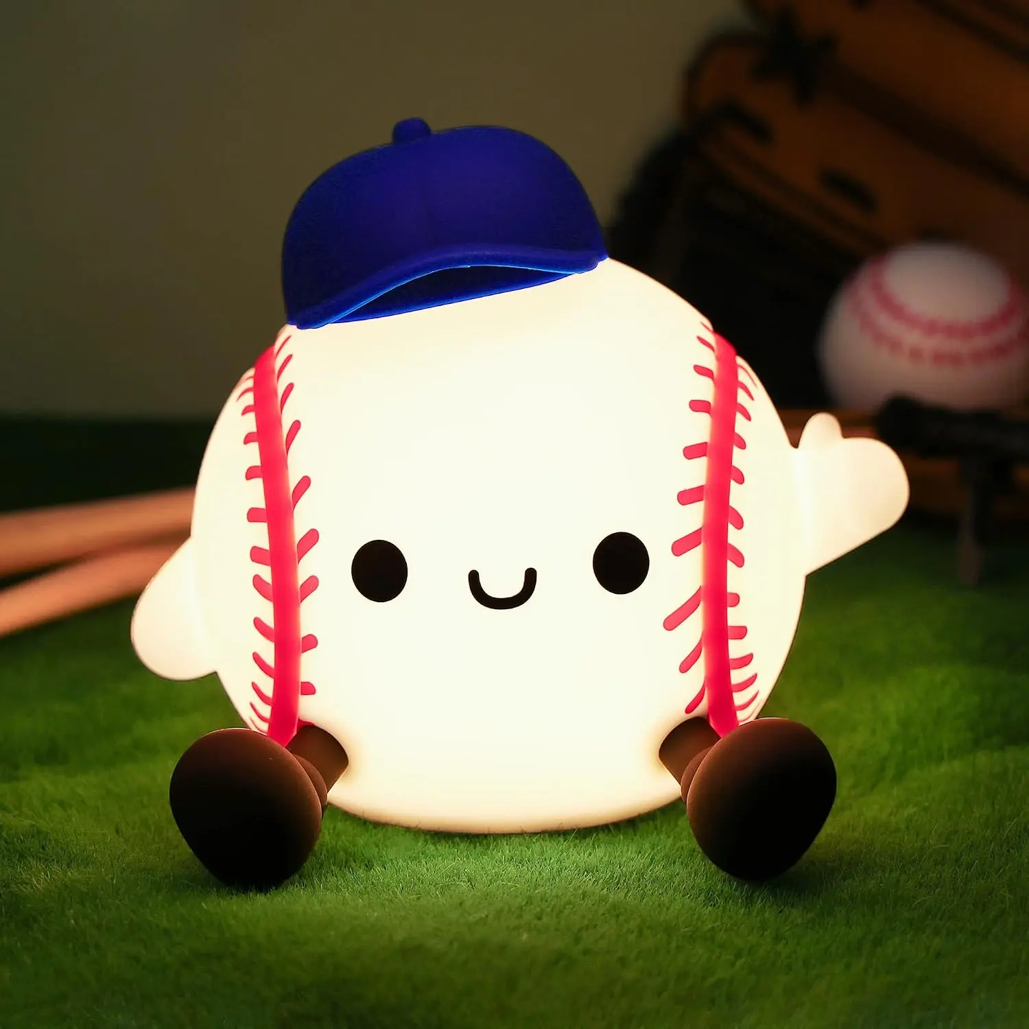 Baseball LED Night Light - Soft Silicone, Dimmable 2 Levels Brightness, Anti-Blue Light, Rechargeable Touch & Button-Operated Lamp, Nursery Decor, Valentine's Day/Children's Day Gifts for Boys