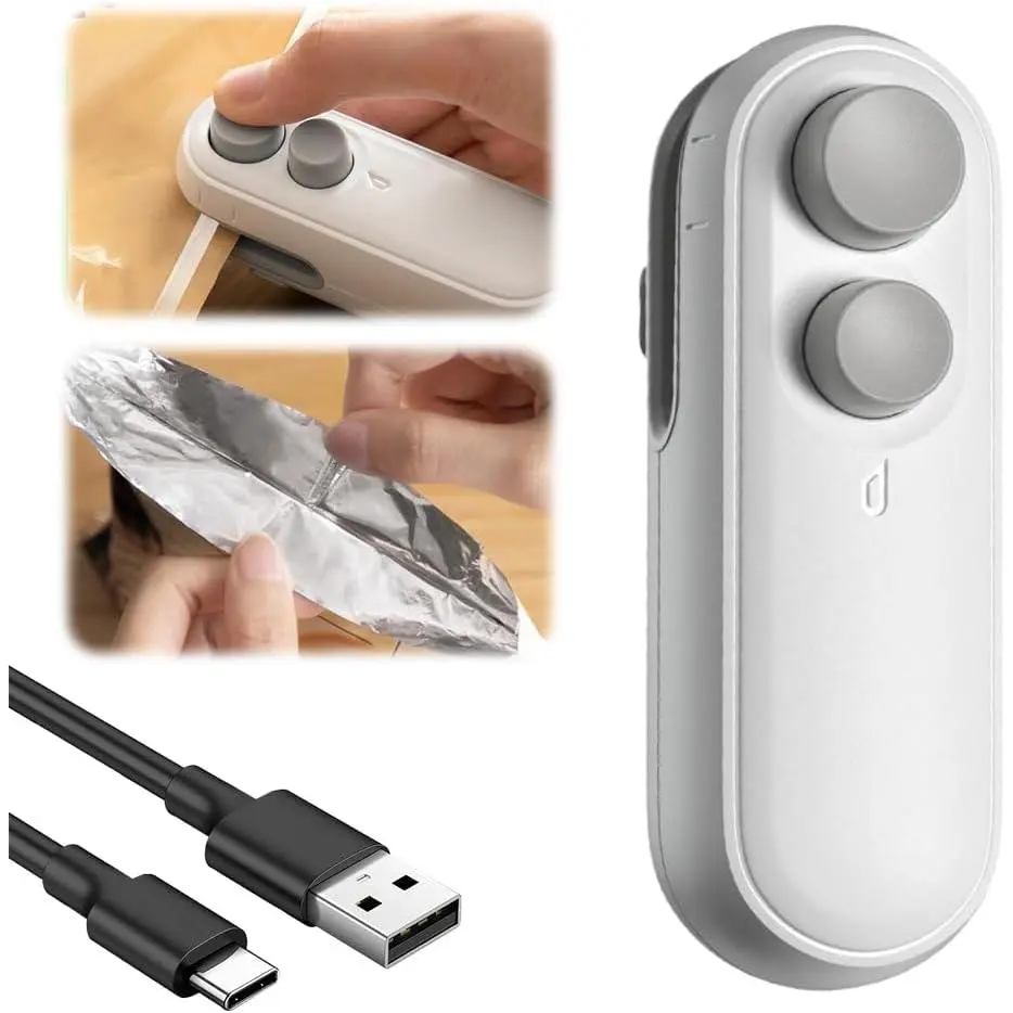 Mini snack bag sealing machine,2 in 1 heat USB rechargeable snack bag selaer, plastic bag resealing machine, keep food fresh. Portable Sealer Picnics selling,home essentials