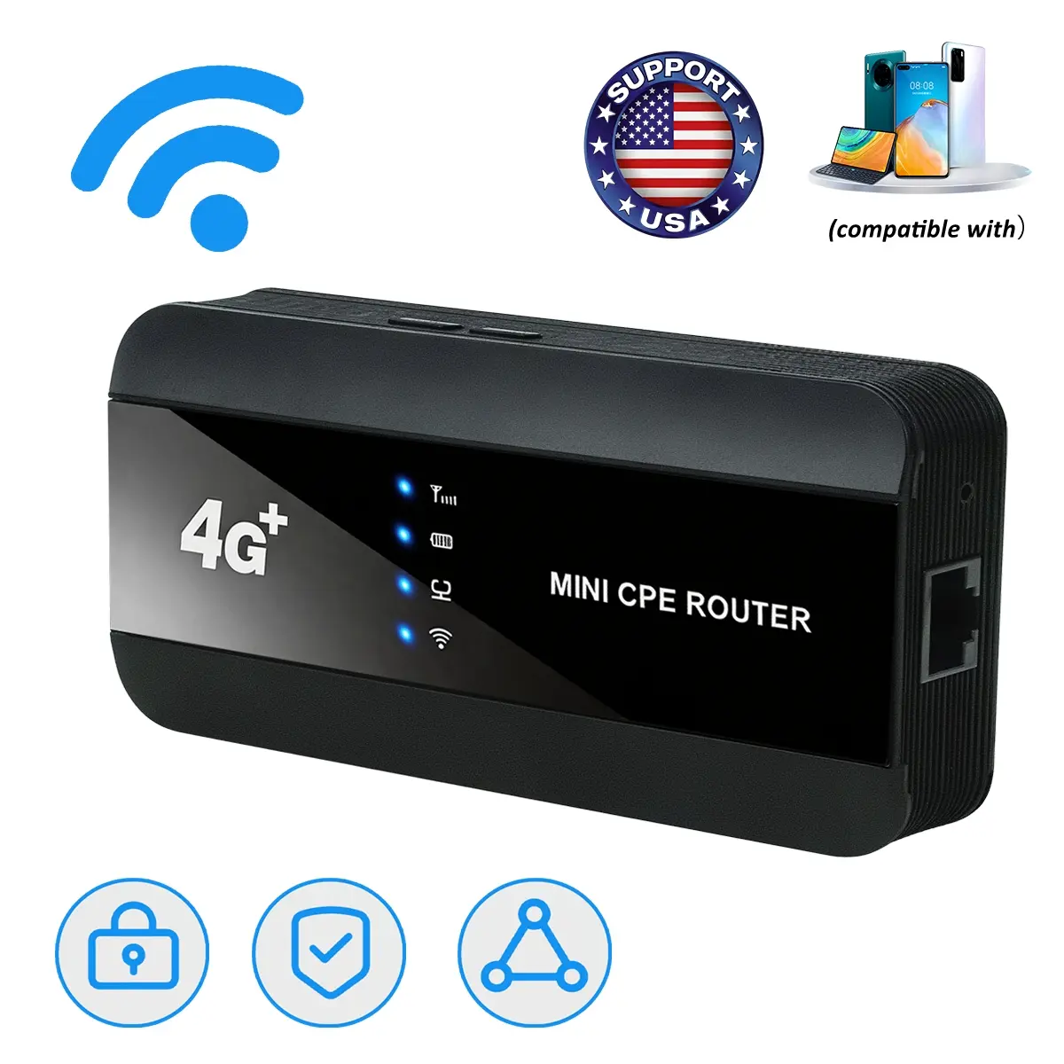 Portable 4G LTE WiFi Hotspot, USA Full Band Mini CPE Router, WiFi & Wired Dual Connection, 3000mAh Rechargeable Travel Router Support 10 Devices for RV Camp Truck Trip