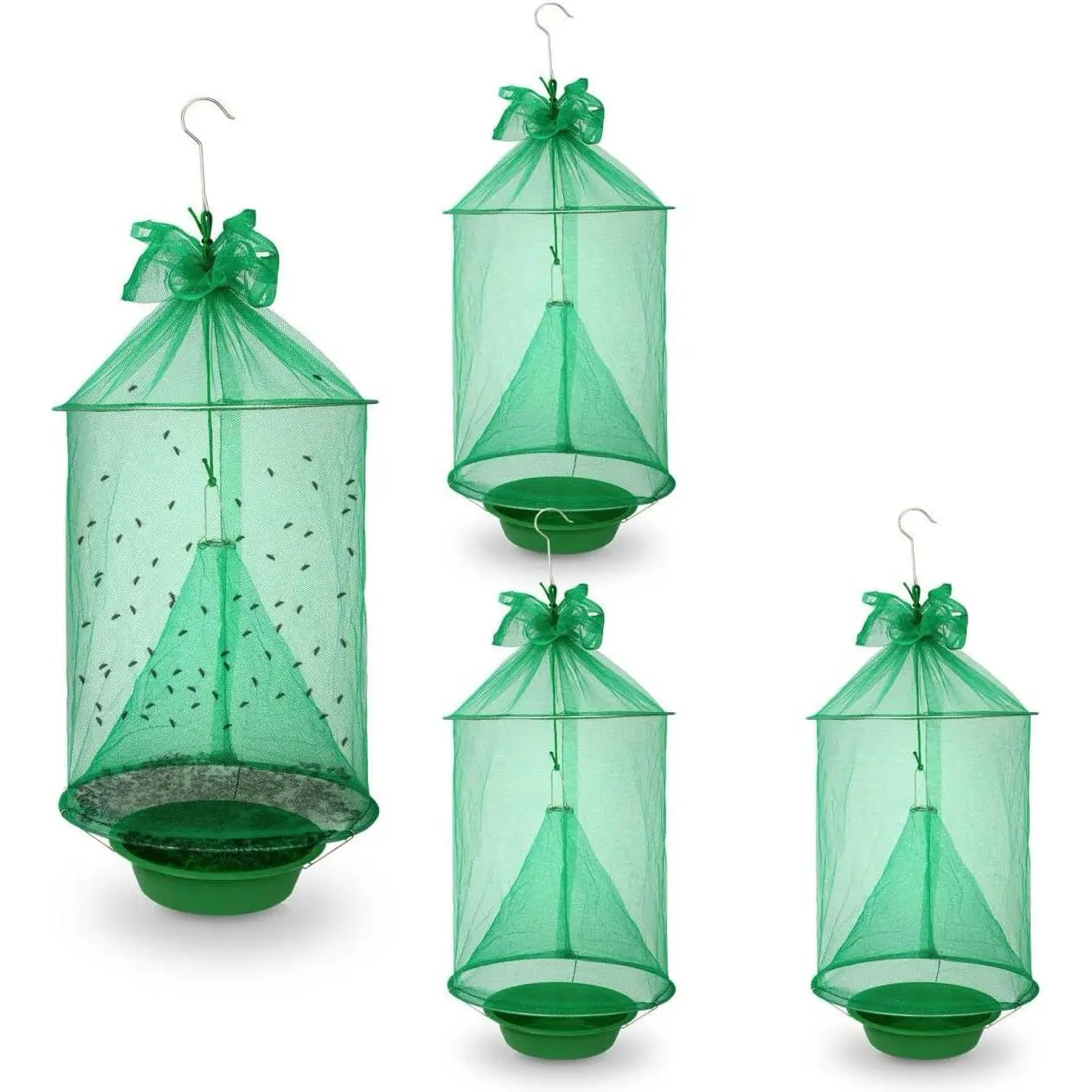 4 Pack Reusable Fly Traps Outdoor Hanging, Ranch Fly Traps with Food Bait Tray, Fly Catcher Cage  Indoor or Outdoor Family Farms, Park