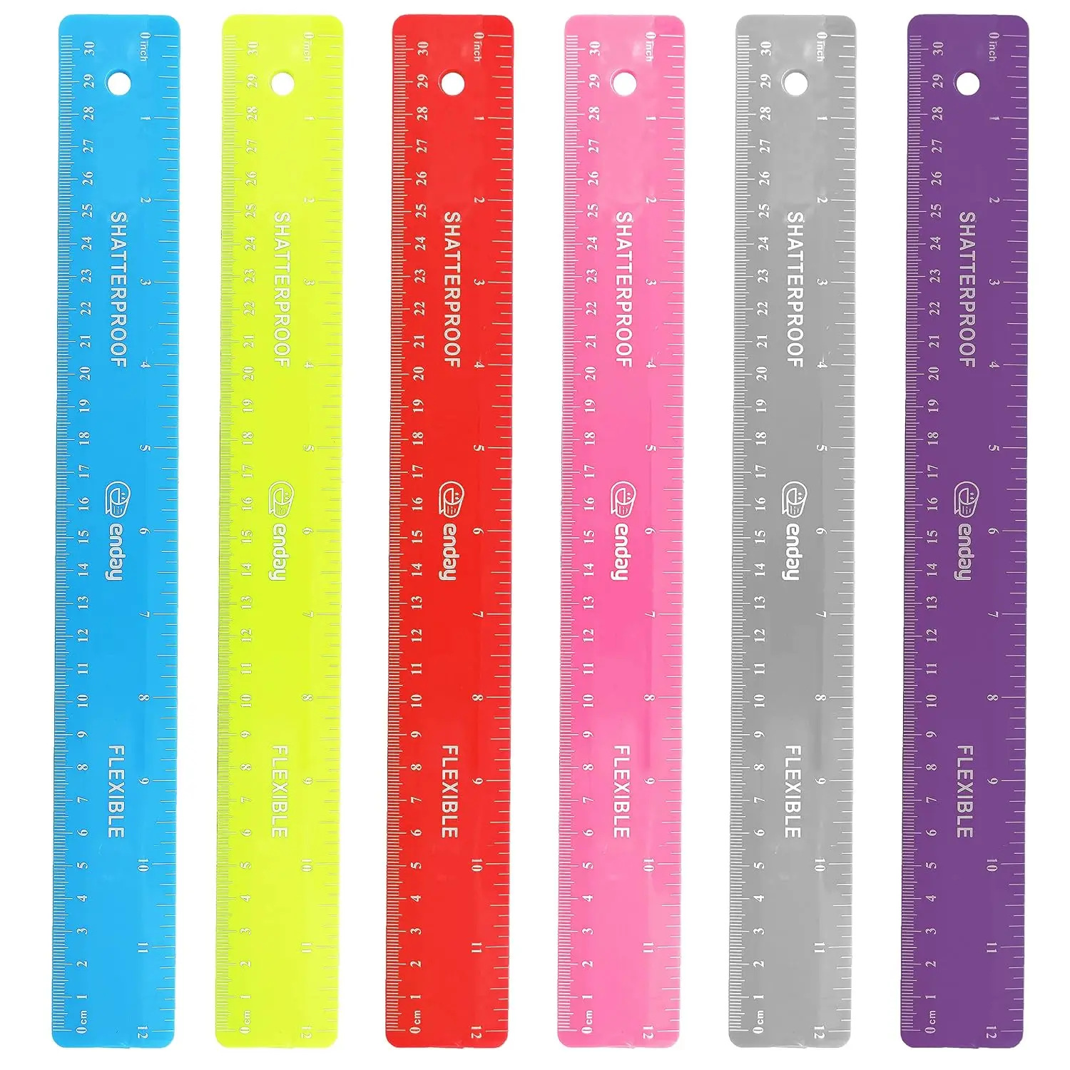 12 inches (30 cm) Shatterproof Flexible Rulers Designed in Black, Blue, Green, , , and Orange -  for School, , & Office – (6 Pack)