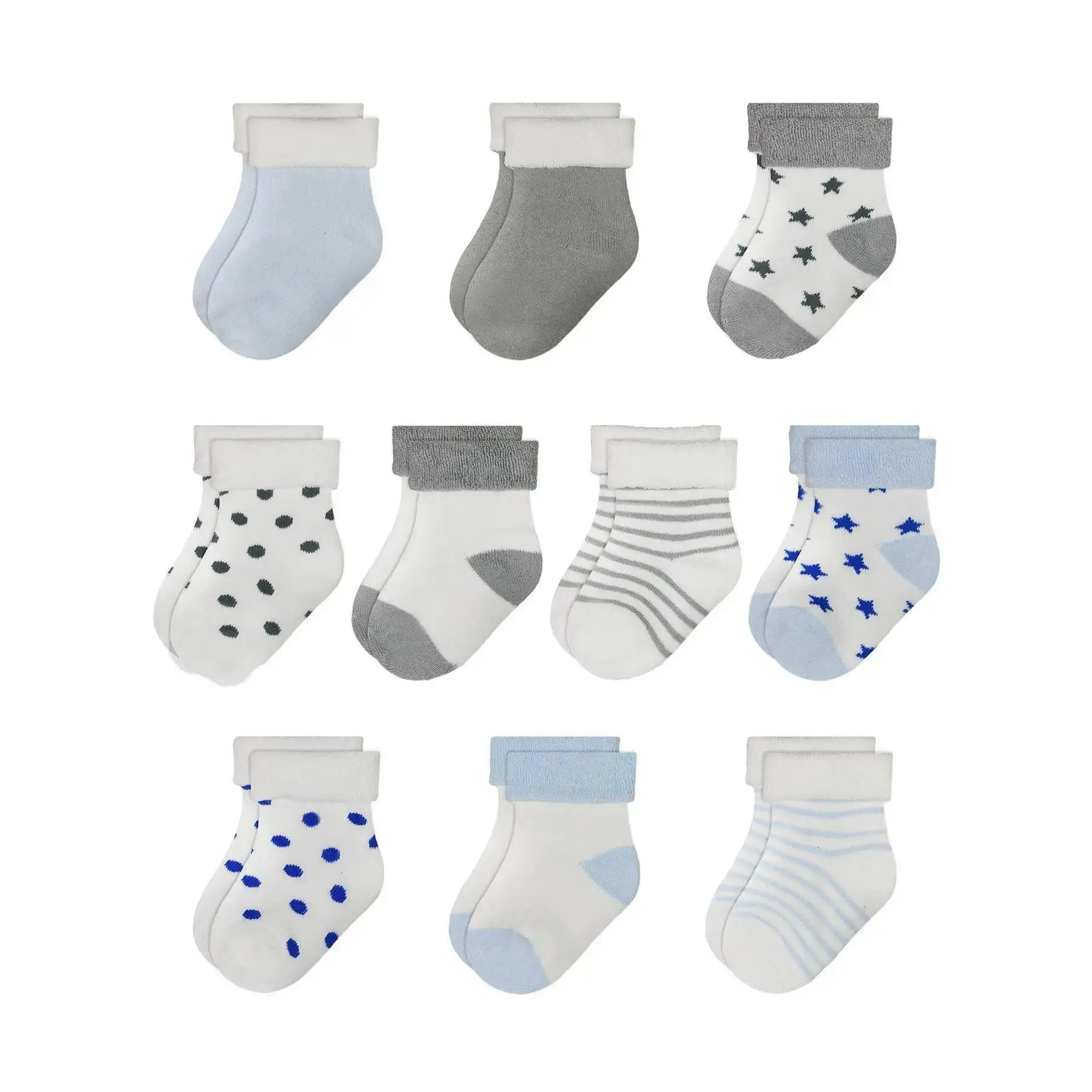 10 Pairs Baby Boys Ankle Socks - Polka Dot & Striped Print, Breathable Soft Blend, Safe Materials, Spandex Stretch Non-Binding All-Season Daily Wear for Newborn Toddlers