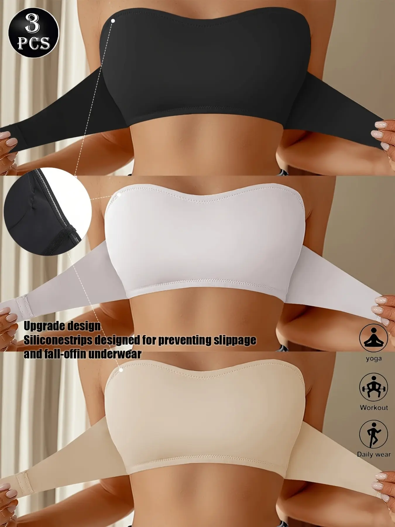 Wireless Strapless Bra, Push-Up Bralette, Seamless Comfort, Elegant Design, Medium Support, Fit, All Seasons, Plain Surface, Lined