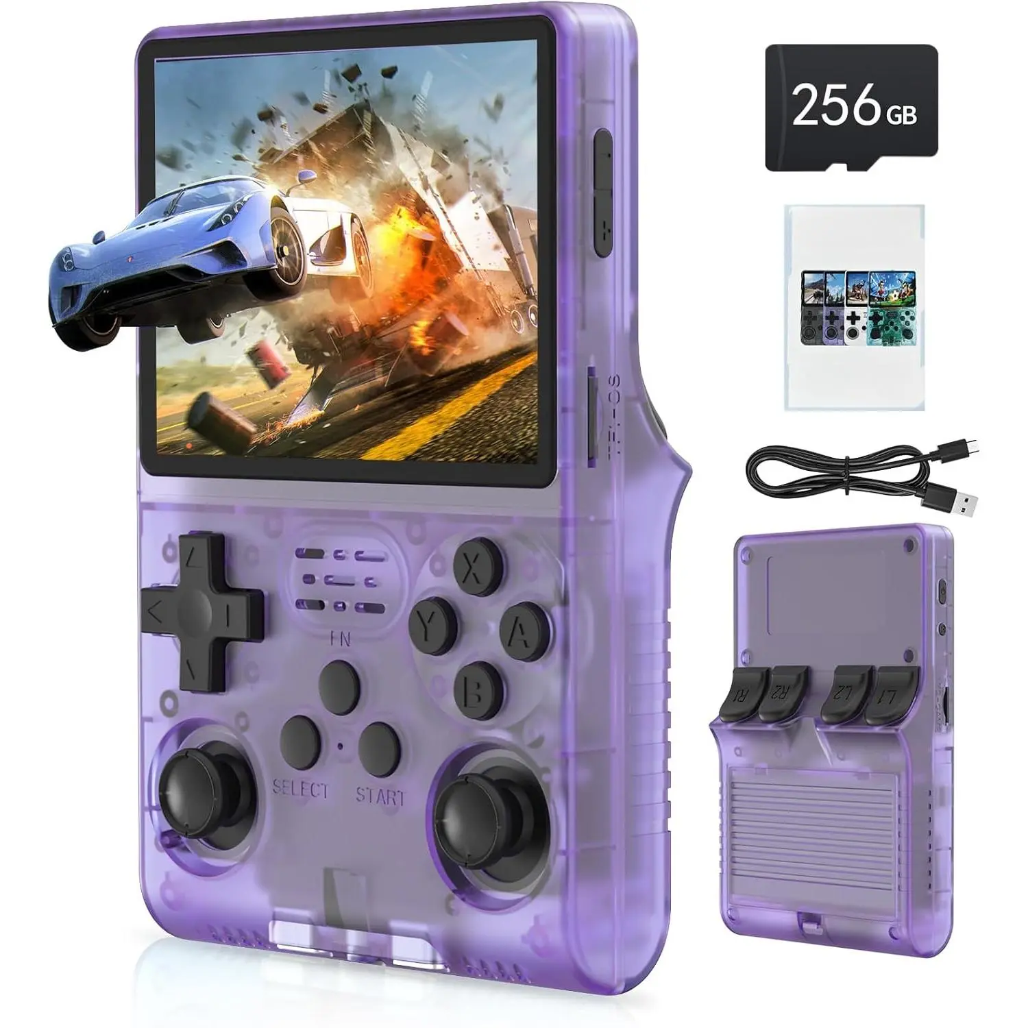[30000 in 1] R40S PRO Handheld Game Console 3.5 inch IPS Screen Mini Retro Console 3800mAh Portable Pocket Arcade 12+ Mainstream Emulator 256G TF Card Transparent