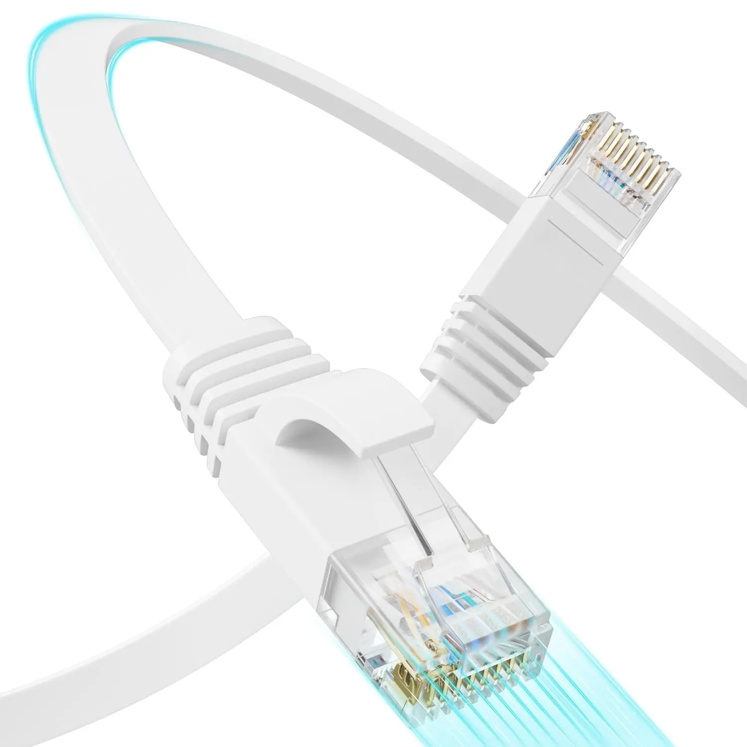 Long Length Flat Cat 6 UTP Ethernet Cable - 100 FT Pure Copper, 10Gbps High-Speed for Home/Office Network Wiring, White, Flat Cable