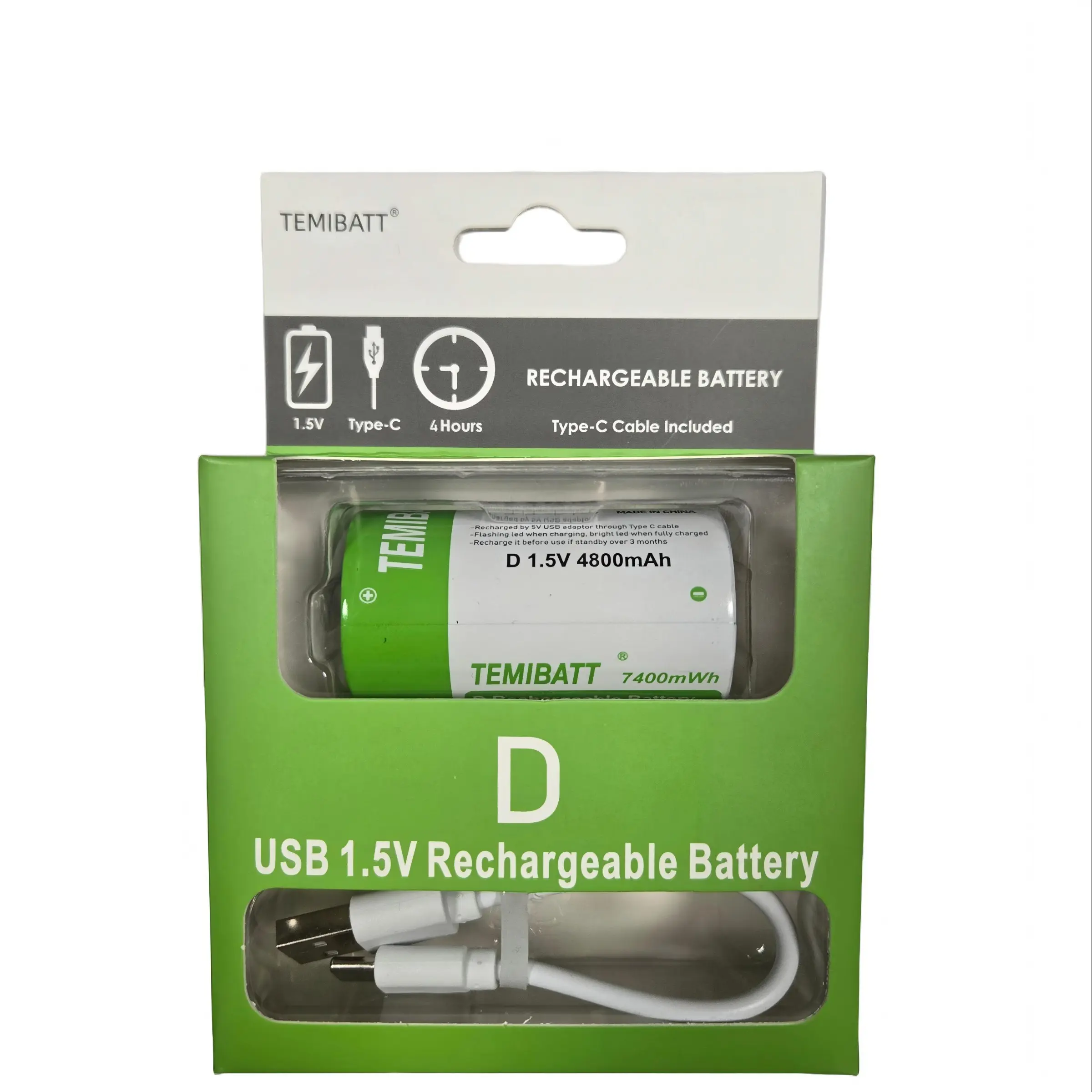 D-Type Lithium Battery, 4800mah USB Rechargeable, 1.5v Constant Voltage, Gas Stove, High-Power Flashlight, Portable Radio, Emergency Light