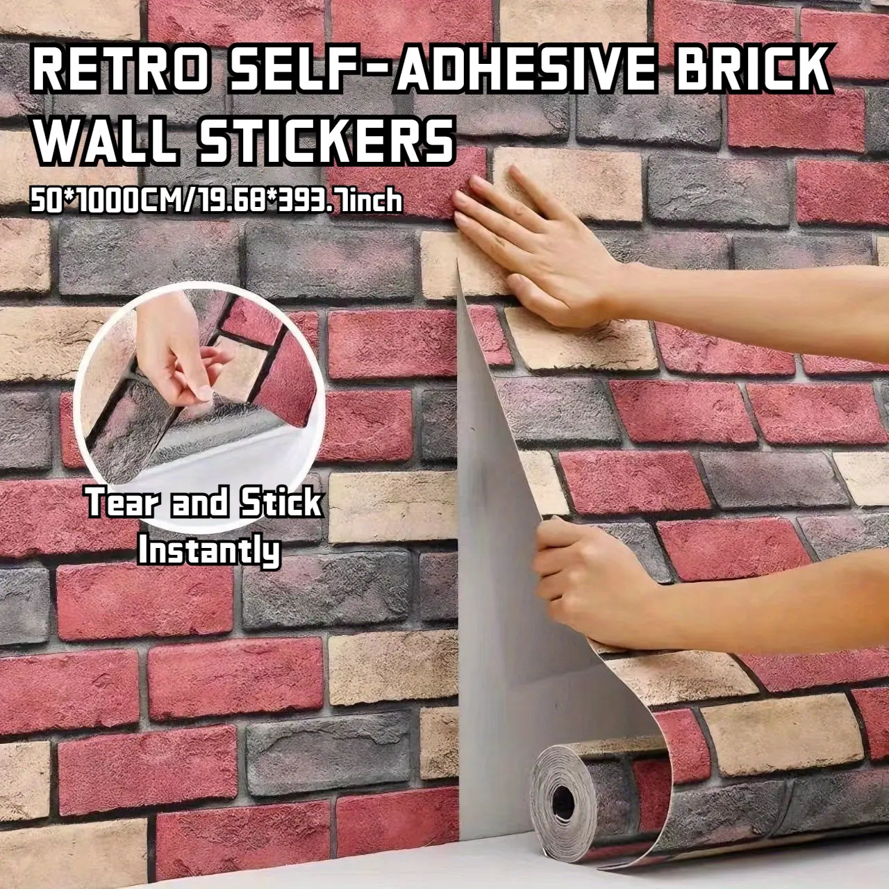 1 Roll of Self-Adhesive Vintage Brick Pattern Wallpaper, Sticky Wallpaper Peel And Stick, Thickened Waterproof Removable Wall Decal, Contact Paper, Suitable for Home Decoration