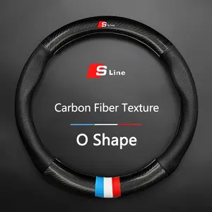 Car Antislip Carbon Fiber Leather Steering Wheel Cover, Compatible with Audi Models, Durable and Stylish Dashboard Accessory