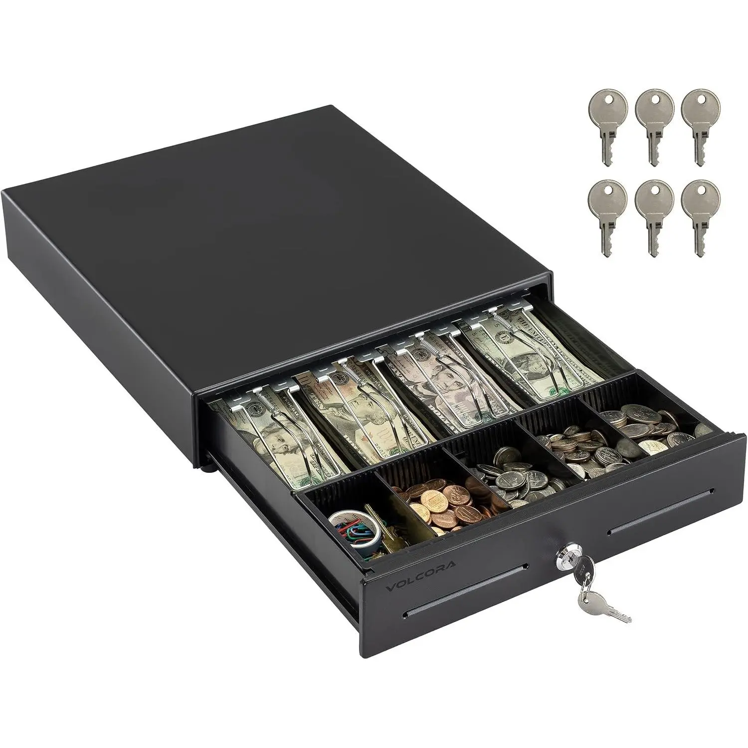 13" Electronic Cash Register Drawer for Point of Sale (POS) System with 4 Bill 5 Coin Cash Tray, Removable Coin Compartment, 12-24V, RJ11/RJ12 Key-Lock, Black - for Small Businesses