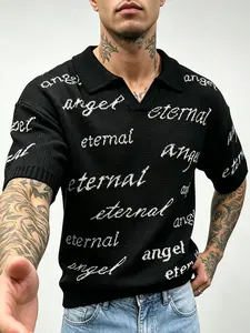 Men's Casual Knit Sweater, Loose-Fitting Letter Pattern, All-Seasons Wear, Comfortable and Stylish Top for Daily Use