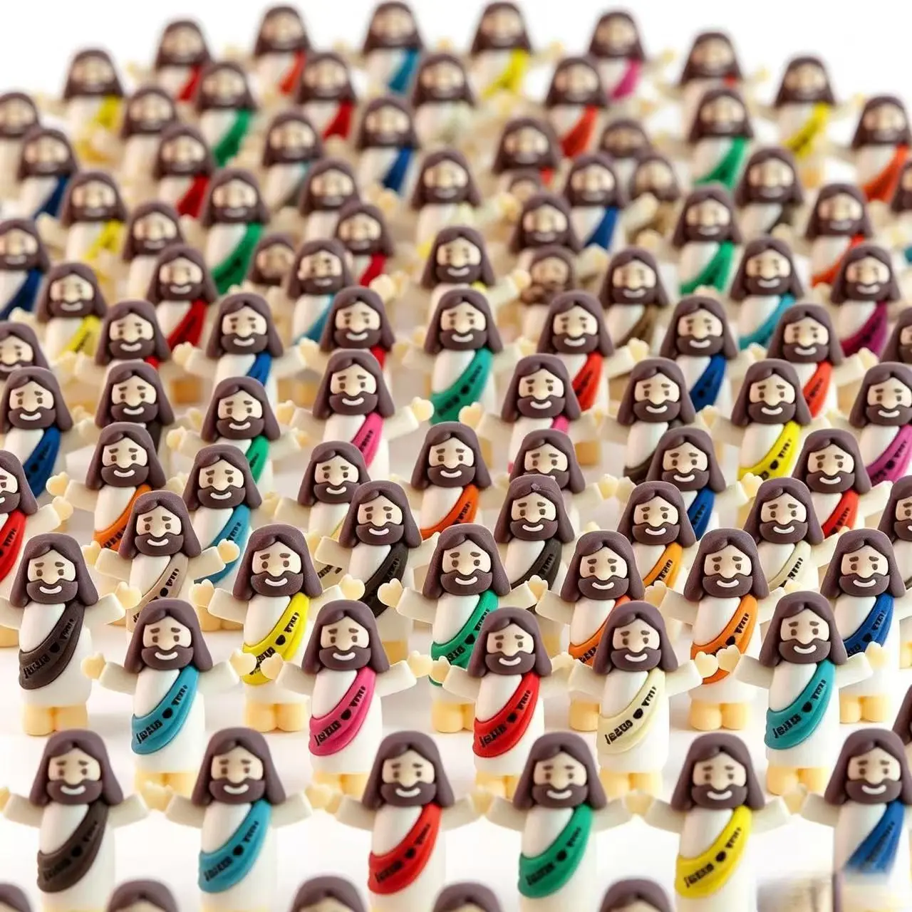 Mini Jesus Figurine, Soft PVC, Open Arms, Multicolor Sash, Biblical Quote, Jesus Ornaments, Ideal for Gifts & Decorations, Perfect for Faithful Followers