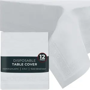 Paper Tablecloths for Rectangle Tables | 54" X 108" - 12 Pack | White Paper Disposable Tablecloth | 3-Ply  Paper & Plastic Table Cloths for Parties Disposable