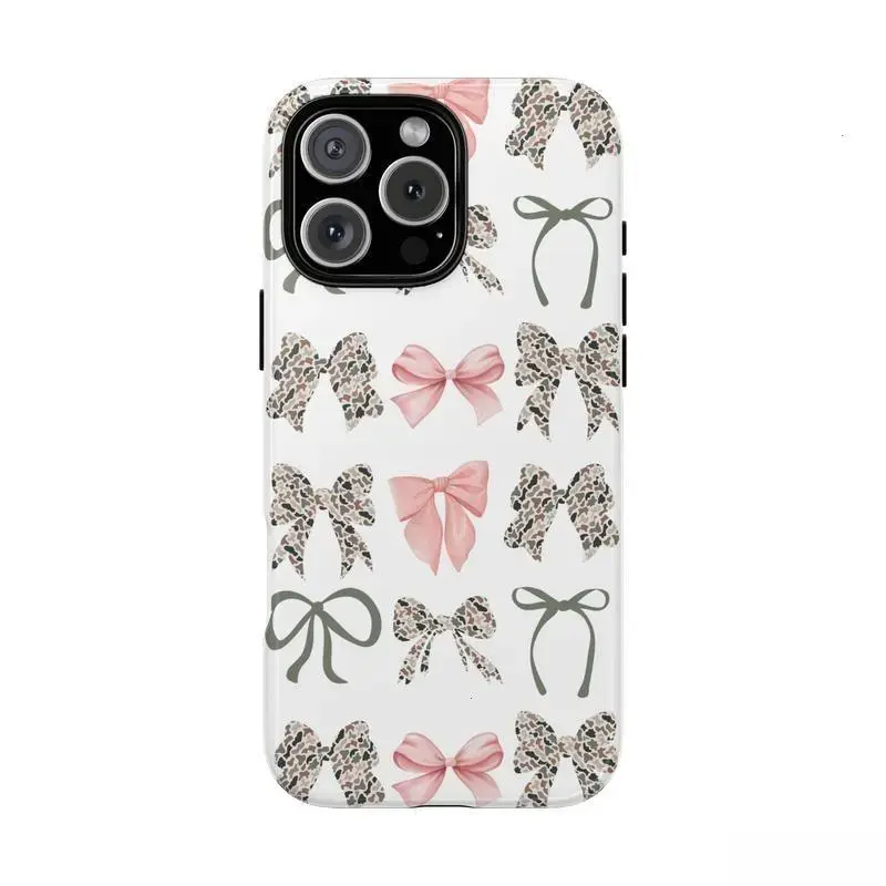 TPU Plastic Shockproof Phone Case for iPhone 11/12/13/14/15/16/17 Series Pro, Pro Max & Standard, Stylish Camouflage Bow Pattern, Durable Slim-Fit, Military-Inspired Accessory for Mothers