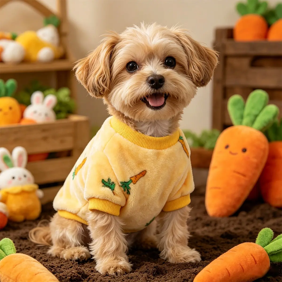 New Carrot Puppy Print Thick Pet Warm Coat, Soft Non-Shedding Breathable Clothing, Small Dogs Cats Indoor Outdoor All-Season Frostproof Jacket