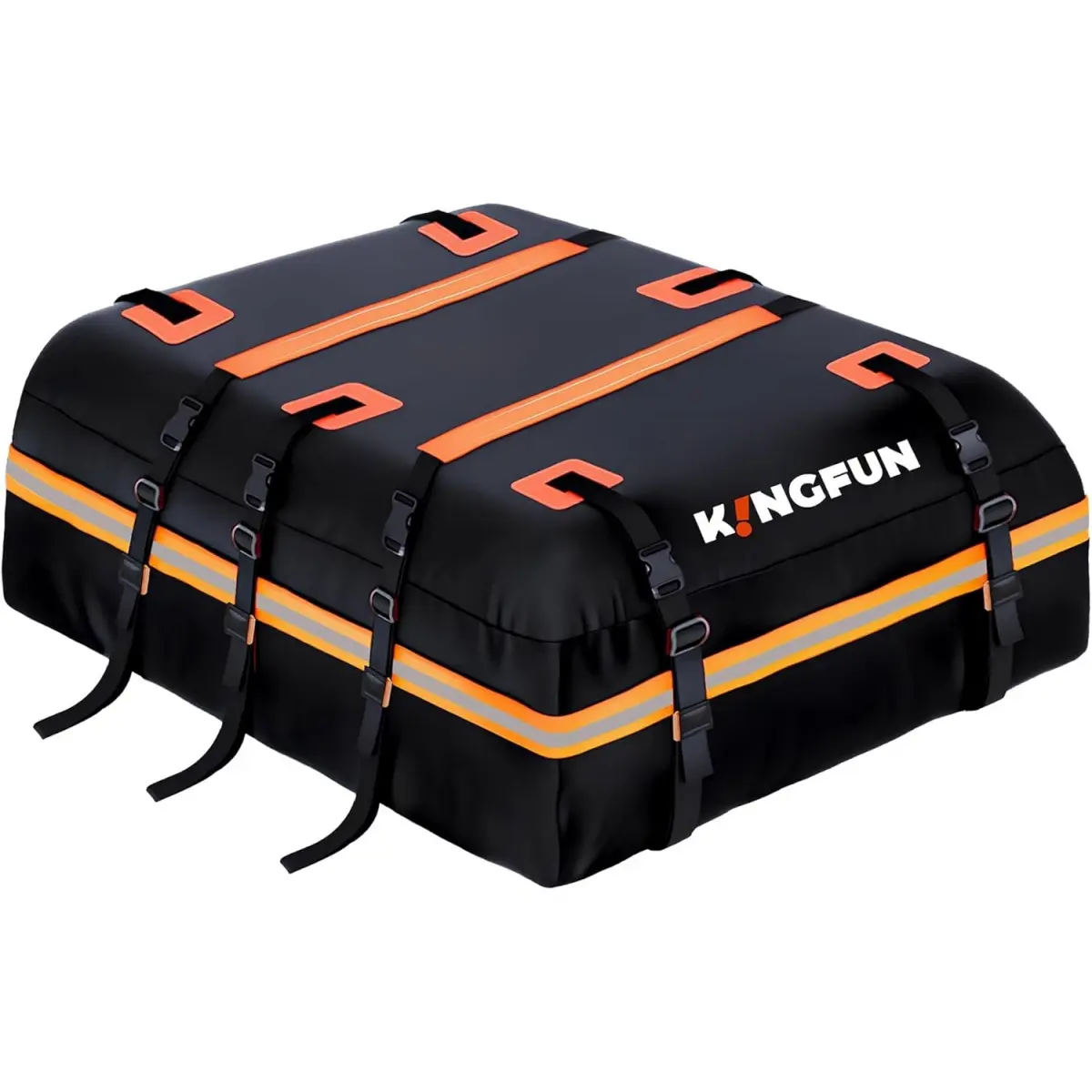 Kingfun Soft Shell Car Rooftop Cargo Carrier - Lightweight 15 Cubic Feet Waterproof Compact Bag, Fits Most Vehicles With/Without Roof Racks, Includes Anti-Slip Mat, 8 Reinforced Straps, 6 Door Hook Fix, Luggage Locks, Pvc Tarpaulin