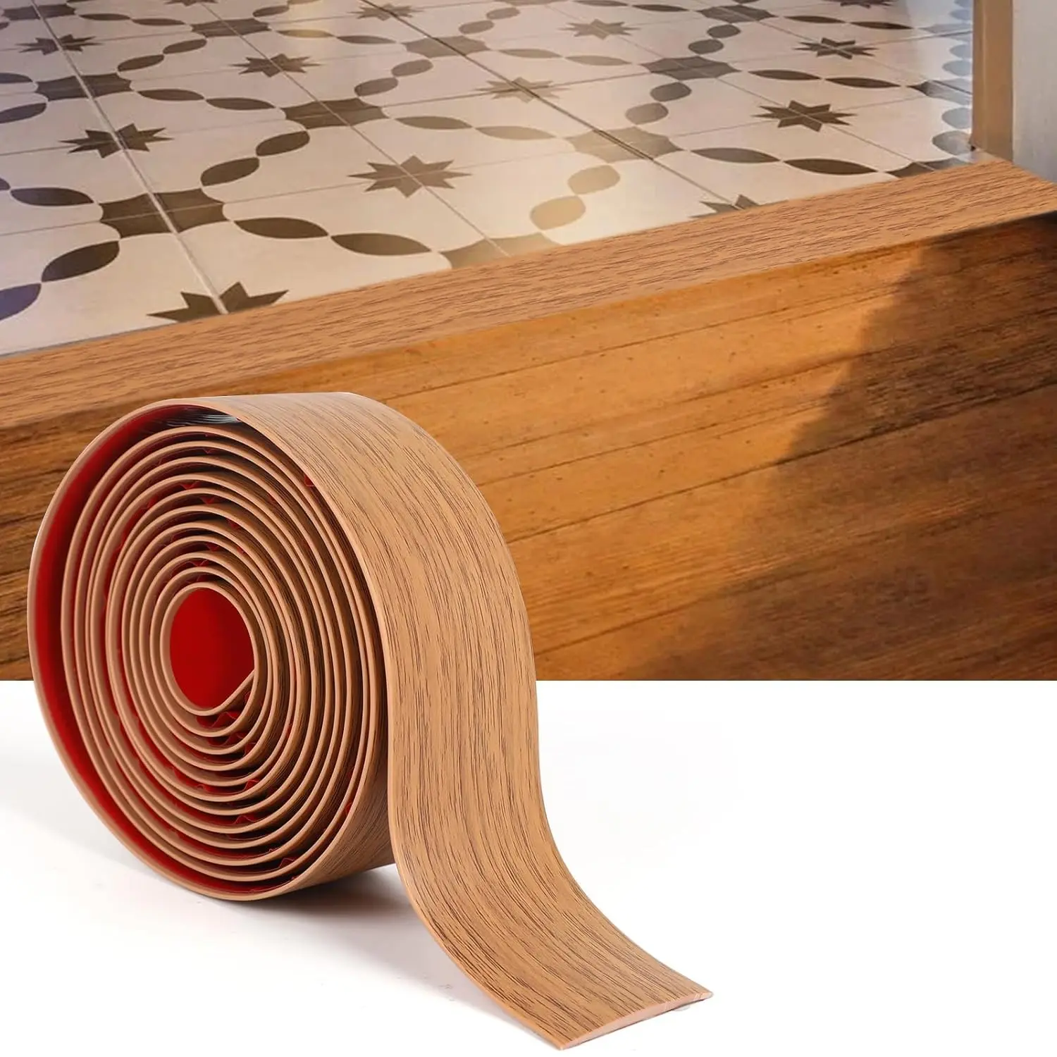 2in x 3.3Ft Self Adhesive Floor Transition Strip, Brown Wood Grain Peel and Stick Floor Cover Strip for Doorway, Laminate Vinyl Floor Seam Trim, Carpet to Tile Transition Divider