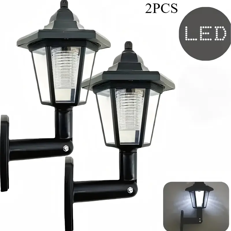 2 Solar Powered Outdoor Wall Lights, Waterproof LED Wall Lanterns, Rechargeable Wall Light, Garden Patio Yard Deck Fence Garage Decor, Energy Efficient Lighting