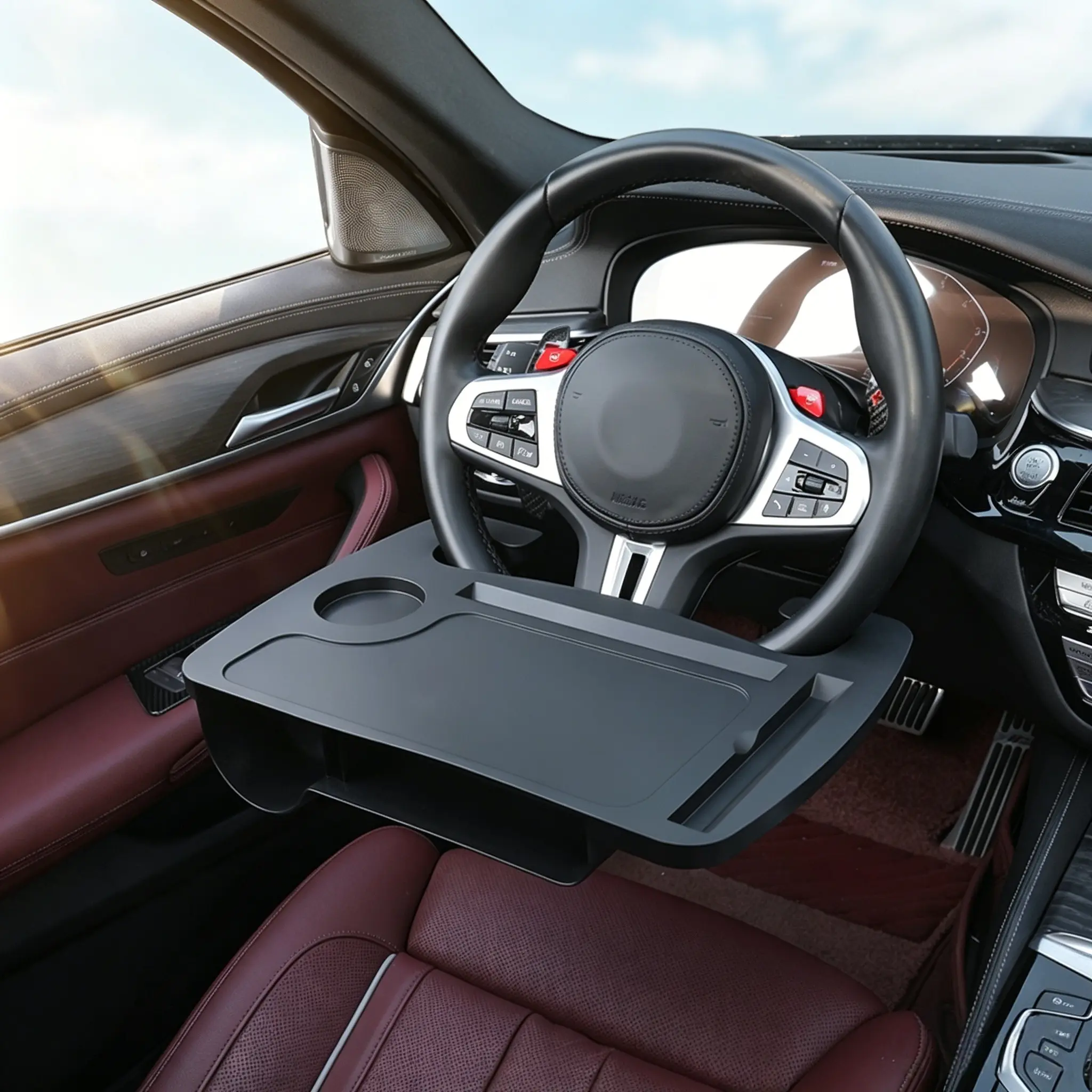 Latest Car Steering Wheel Table, Foldable Portable Dining Table with Laptop Stand and Cup Holder, Foldable Vehicle Accessory, Ideal for Road Trips and In-Car Lunches