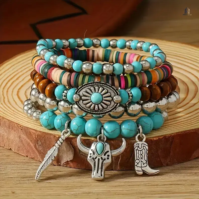 Multicolored Boho Aesthetic Bracelet Stack, 5 Pack Handmade Beaded Elastic Bracelets for Women, Dainty Jewelry for Daily Wear, Unisex, Elastic Charm, Stacking Set, Skin-Friendly