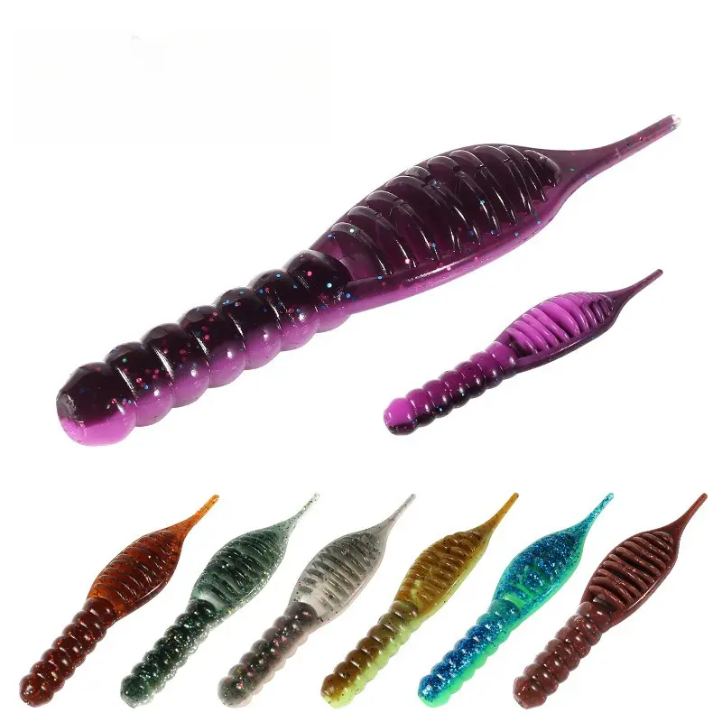 Salt-Impregnated Ribbed Grub Worms, 2-Tone Soft Plastic Lures with Natural Vibration for Freshwater & Saltwater Bass Fishing, Soft Plastics, Fishing Soft Plastic